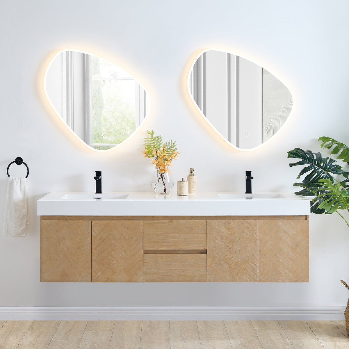 Siena 72" Wallmounted Double Bathroom Vanity with White Artificial Dr