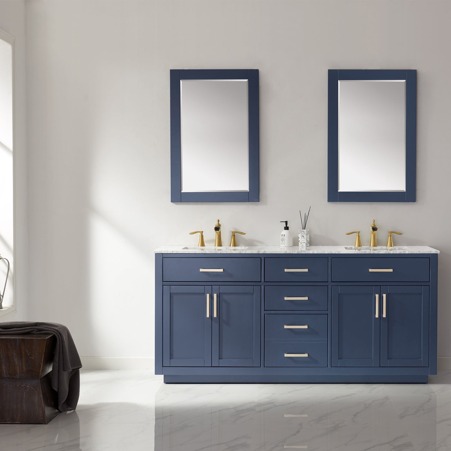 Ivy 72" Double Bathroom Vanity Set with Carrara White Marble Countertop