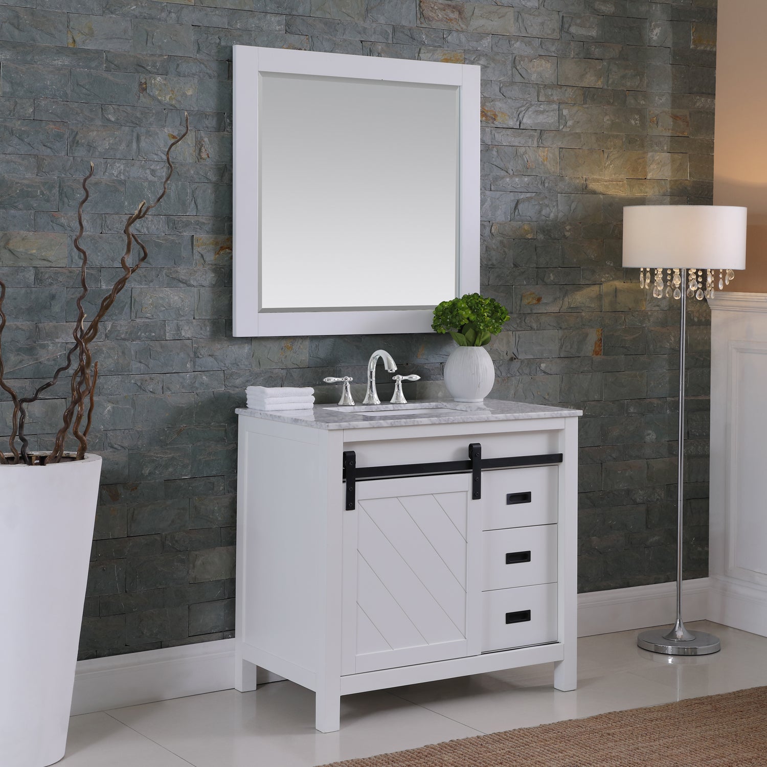 Kinsley 36" Single Bathroom Vanity Set with Carrara White Marble Countertop