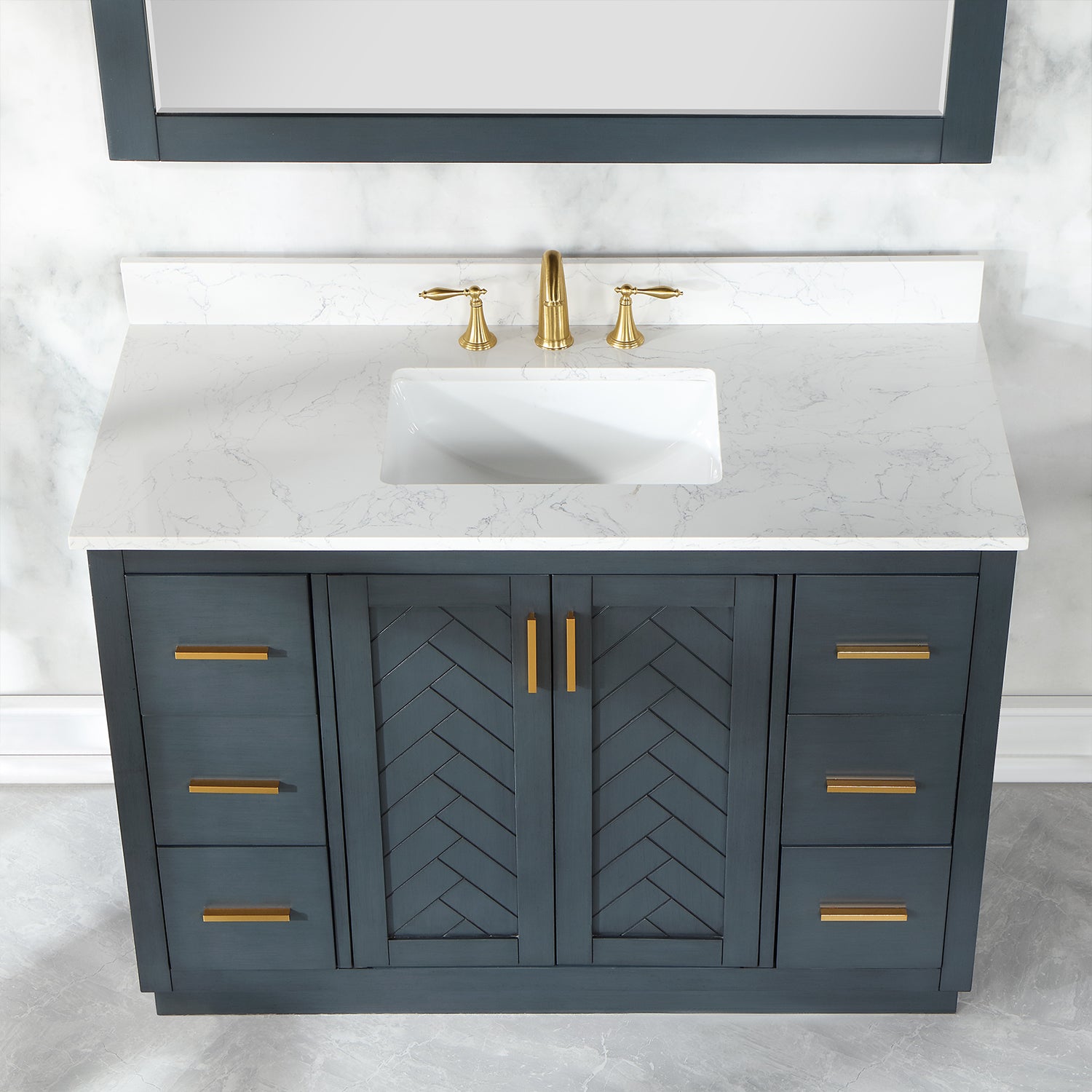 Gazsi 48" Single Bathroom Vanity Set with Grain White Composite Stone Countertop
