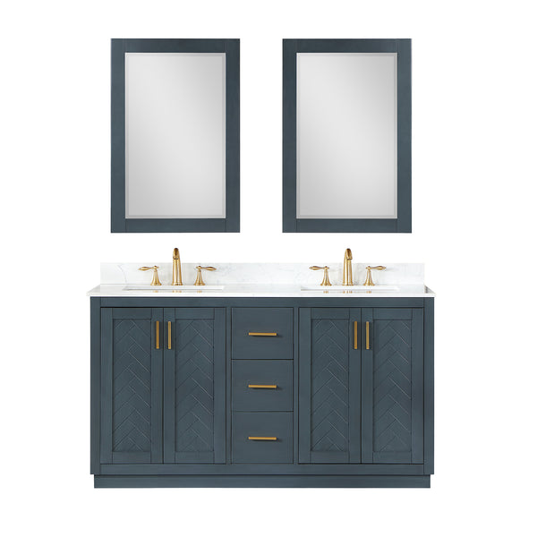 Gazsi 60" Double Bathroom Vanity Set with Grain White Composite Stone Countertop