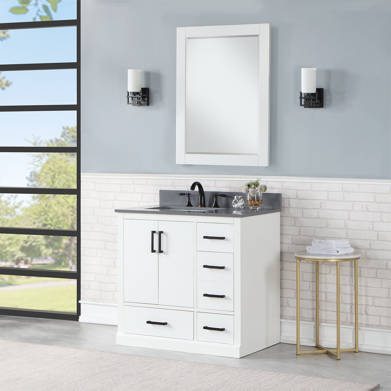 Monna 36" Single Bathroom Vanity Set with Aosta White Composite Stone Countertop