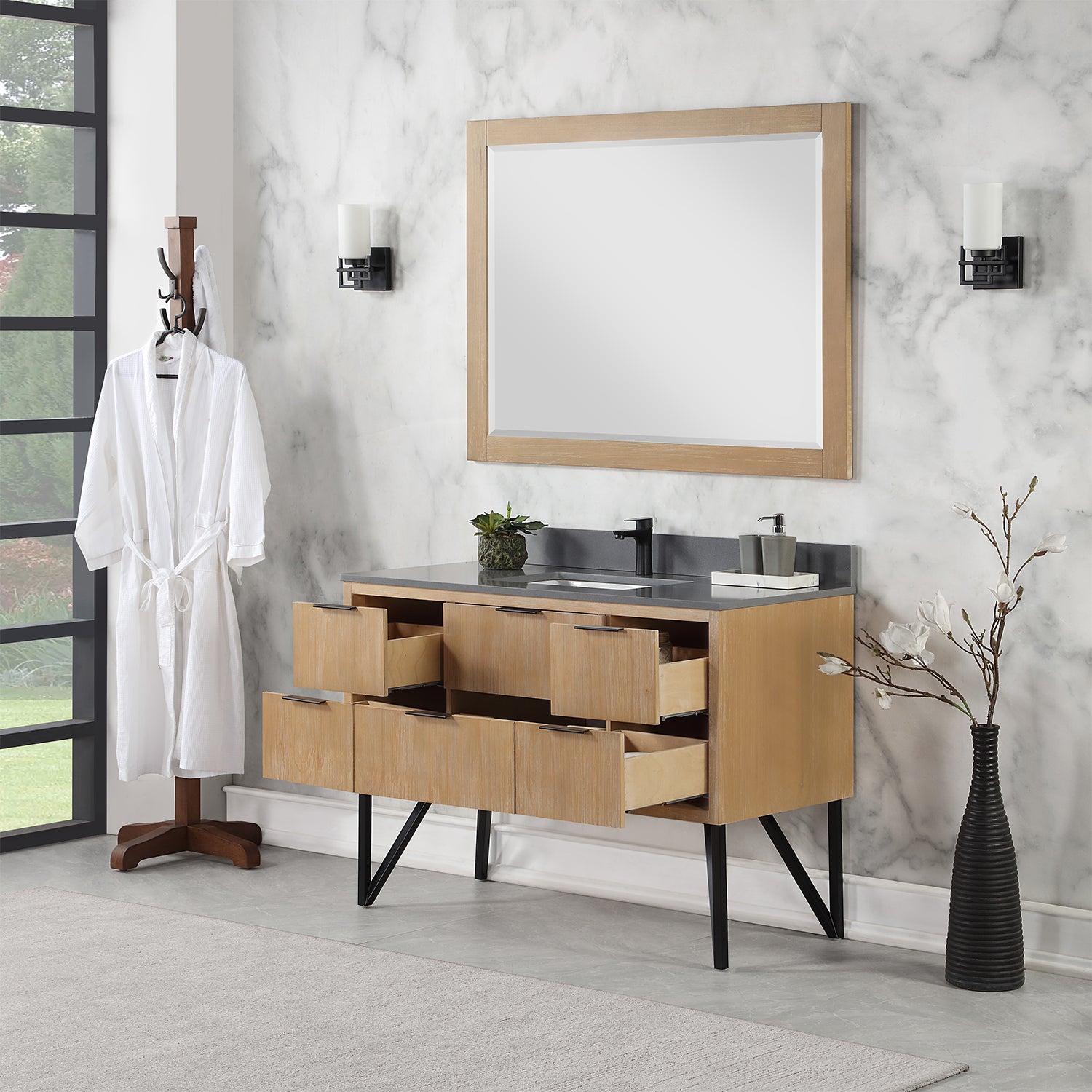 Helios 48" Single Bathroom Vanity Set with Concrete Gray Stone Countertop