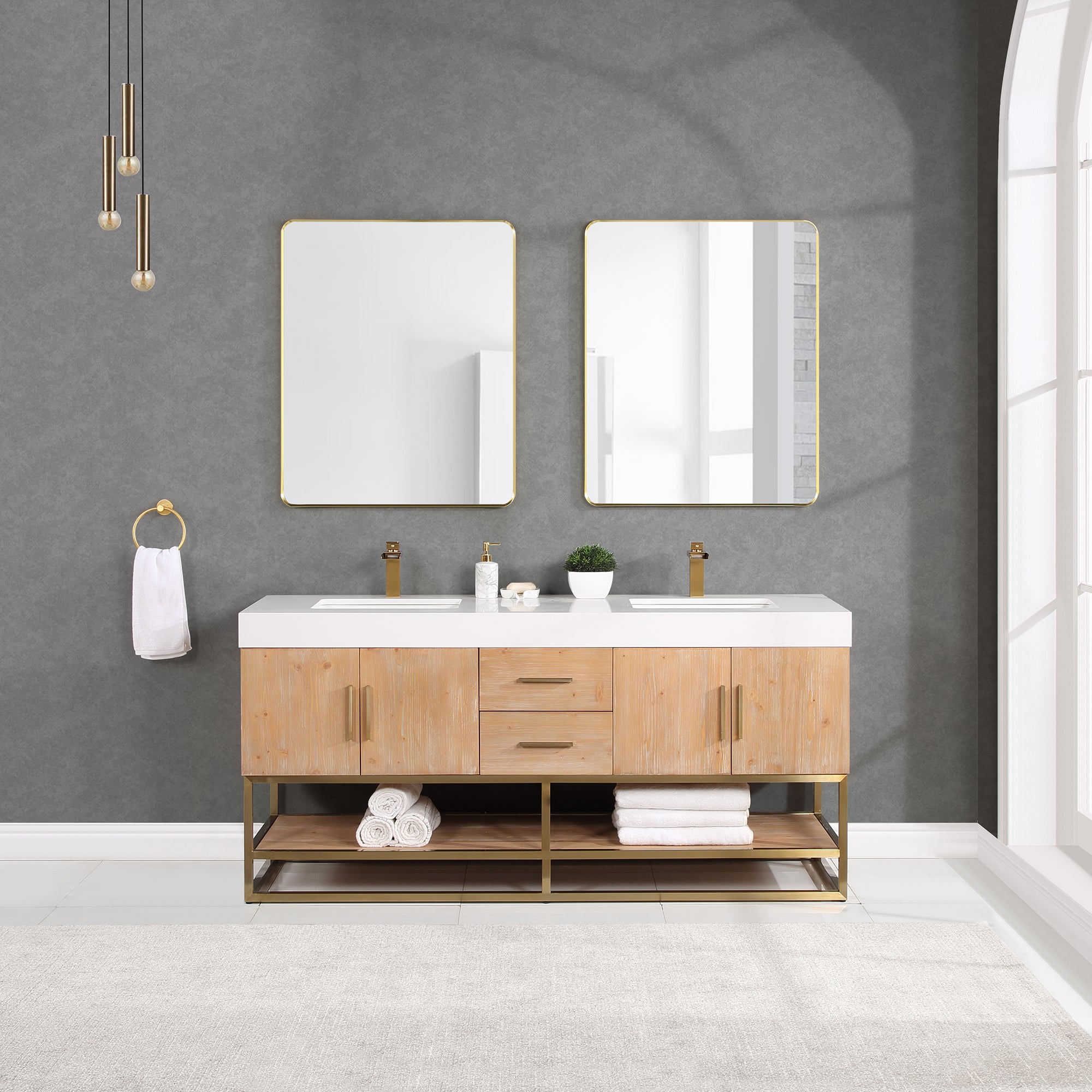 Bianco Double Bathroom Vanity with White Composite Stone Countertop