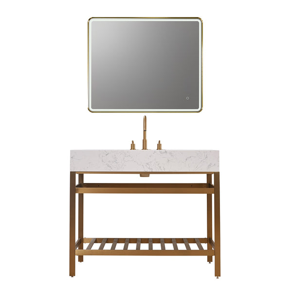 Merano 42" Single Stainless Steel Vanity Console with Aosta White Stone Countertop
