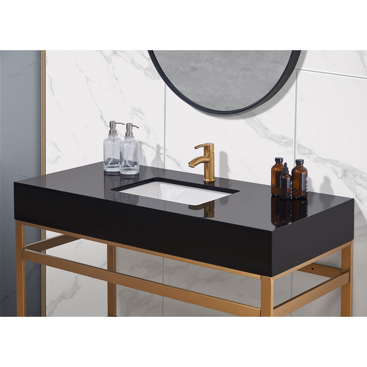 Nauders Stone effects Single Sink Vanity Top in Imperial Black Apron with White Sink