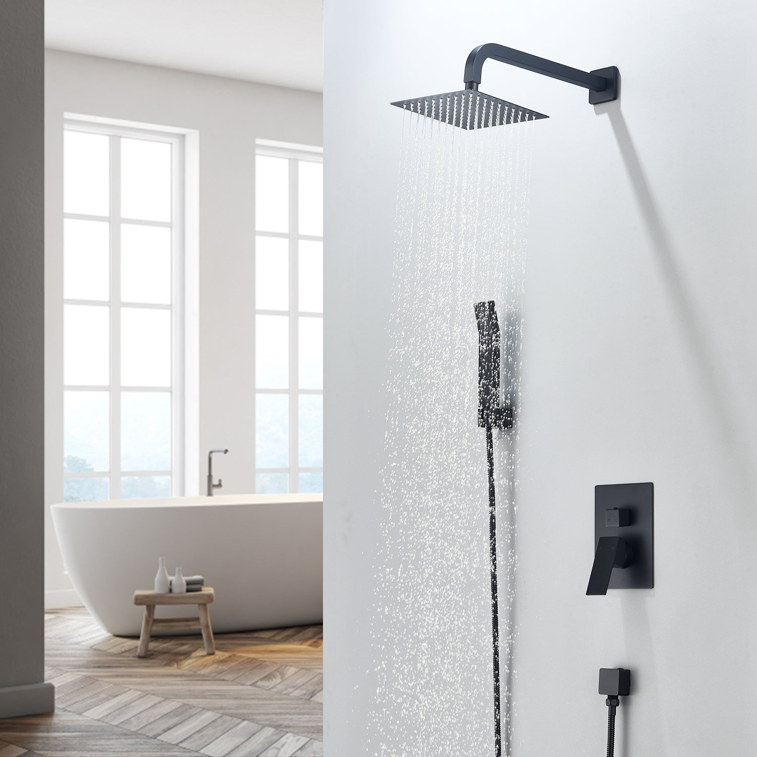 Raeren Complete Shower System with Rough-In Valve with 8 In. Square Rain Shower Head
