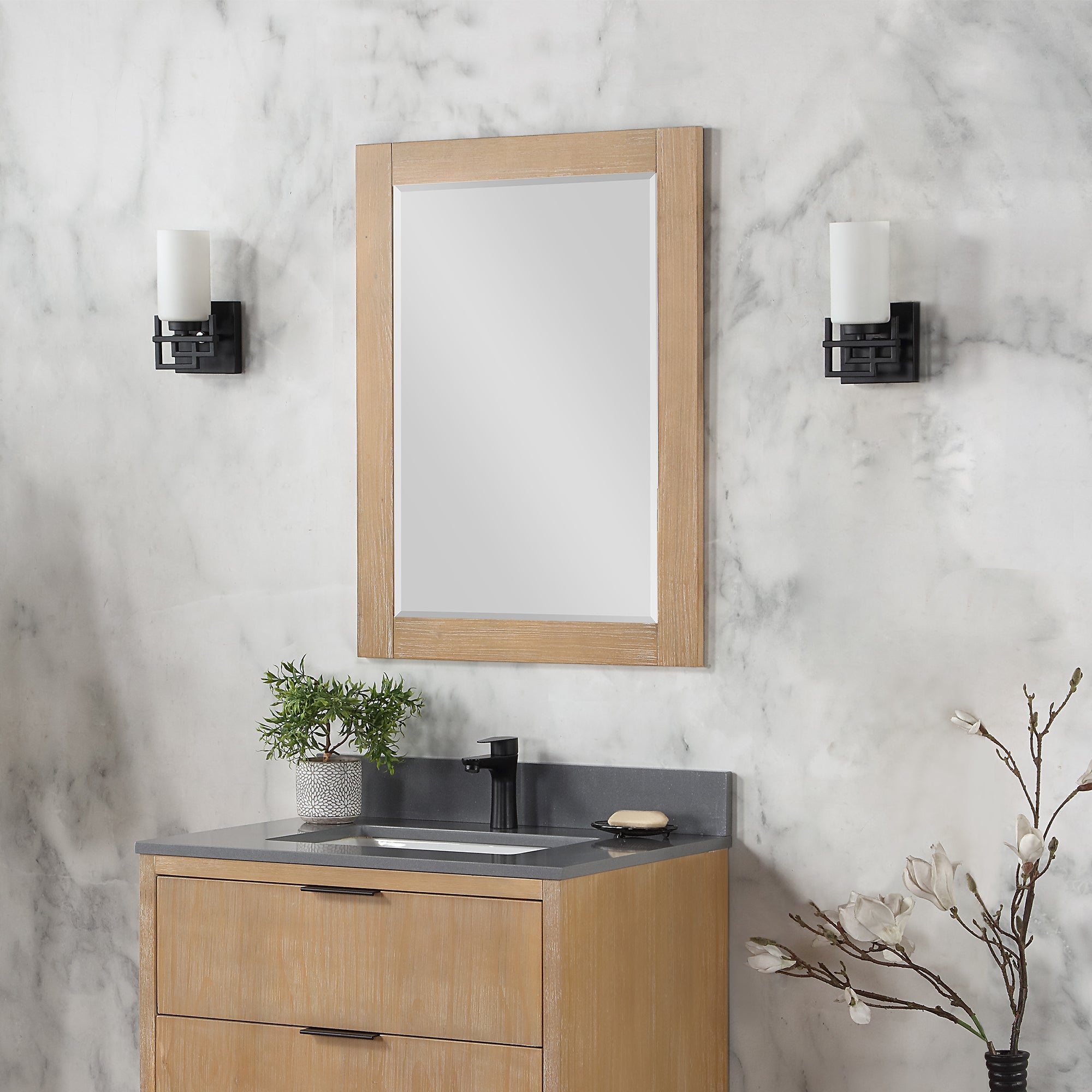 Ivy 24" Rectangular Bathroom Wood Framed Wall Mirror