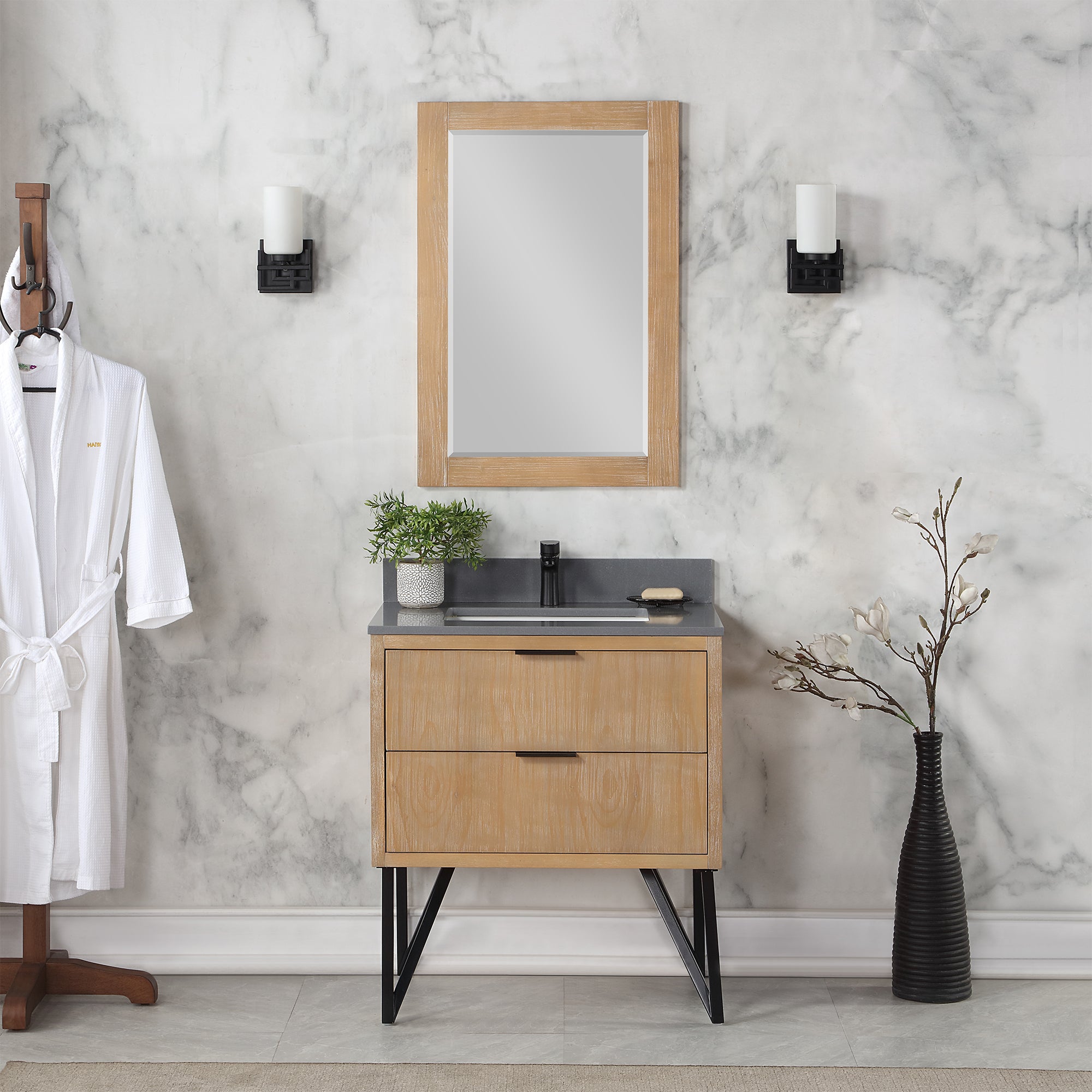 Ivy 24" Rectangular Bathroom Wood Framed Wall Mirror