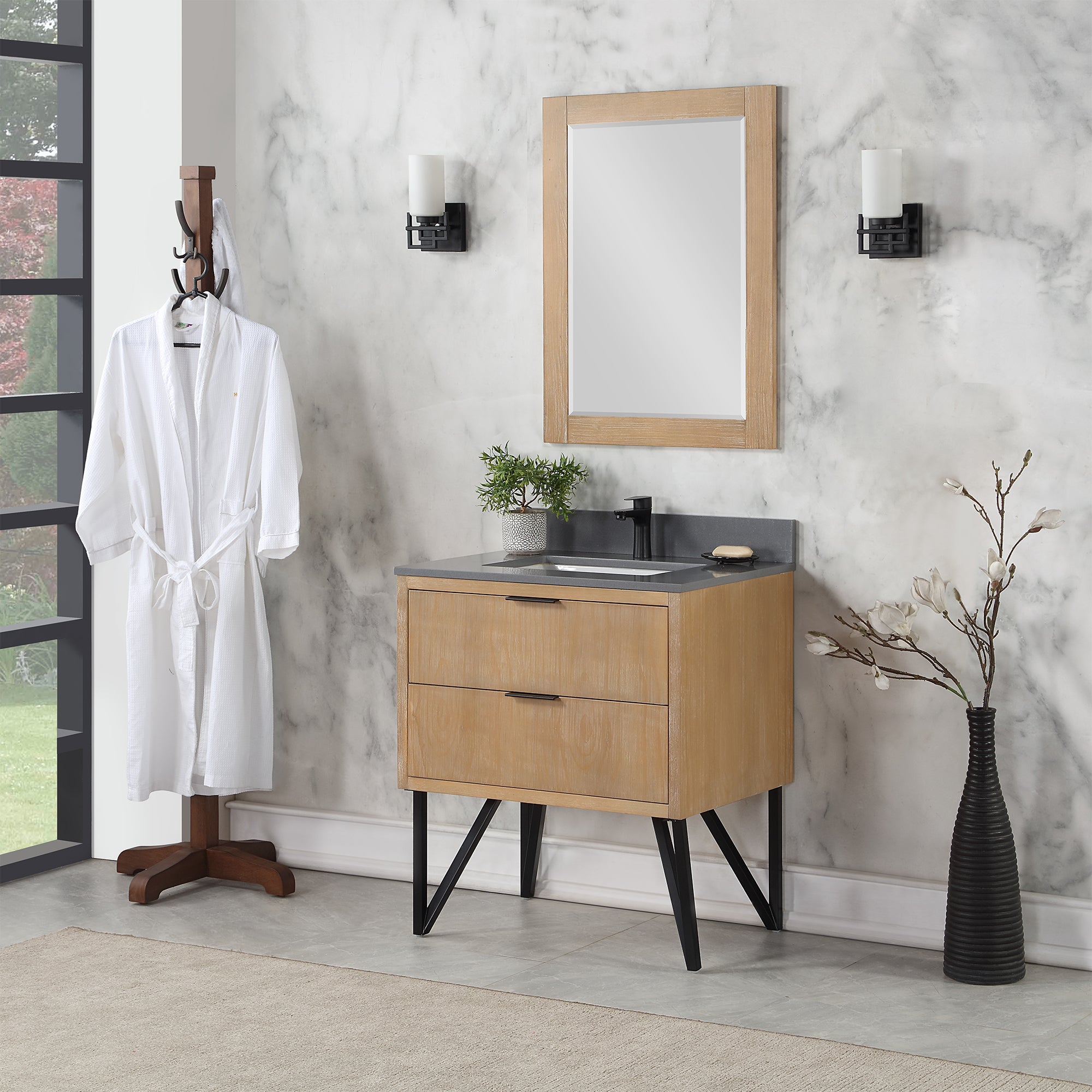 Ivy 24" Rectangular Bathroom Wood Framed Wall Mirror