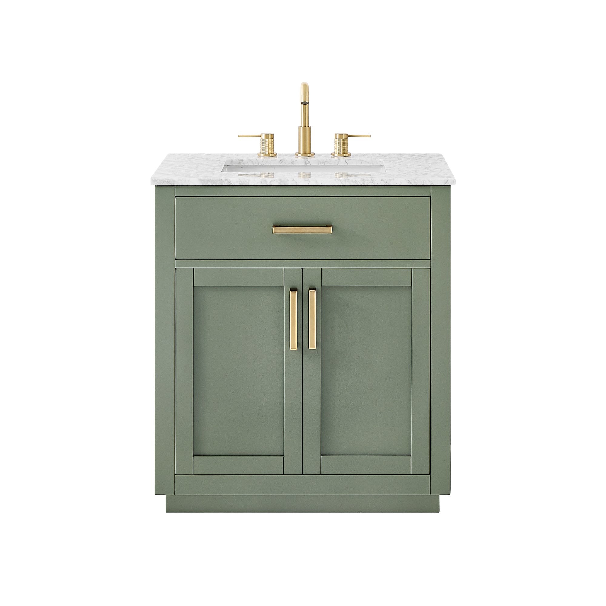Ivy Bathroom Vanity Set in Vintage Green and Carrara White Marble Countertop No Mirror