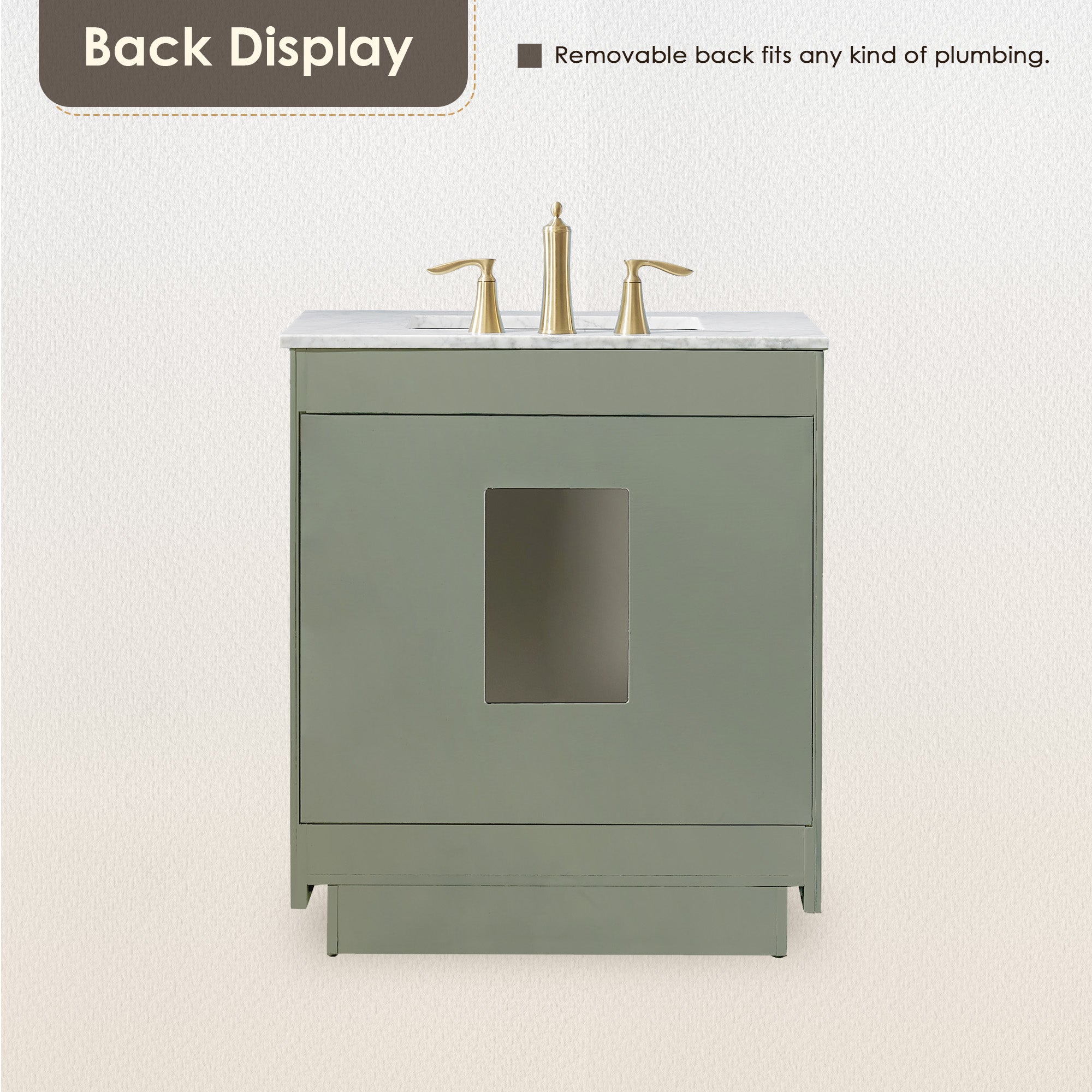 Ivy Bathroom Vanity Set in Vintage Green and Carrara White Marble Countertop No Mirror