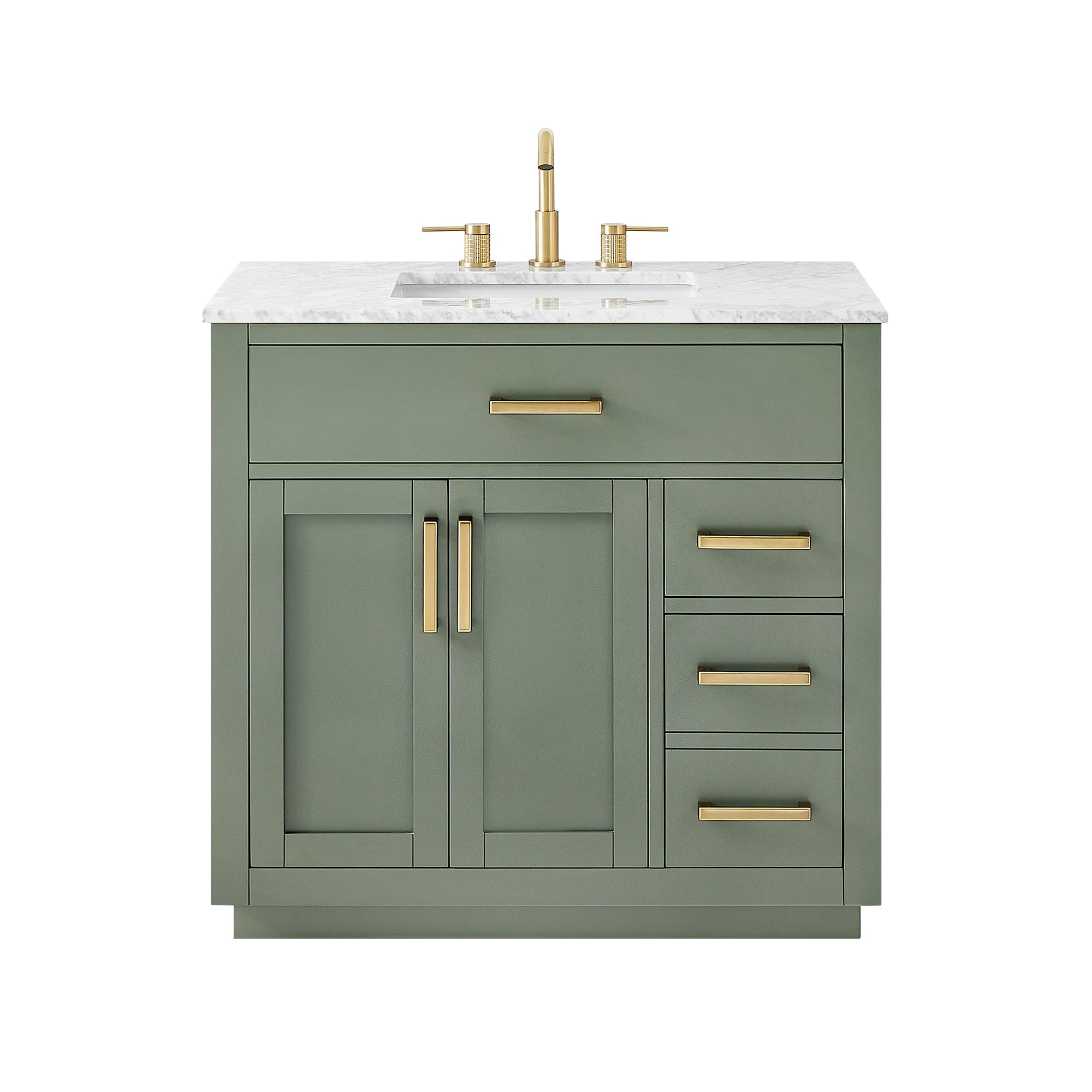 Ivy Bathroom Vanity Set in Vintage Green and Carrara White Marble Countertop No Mirror