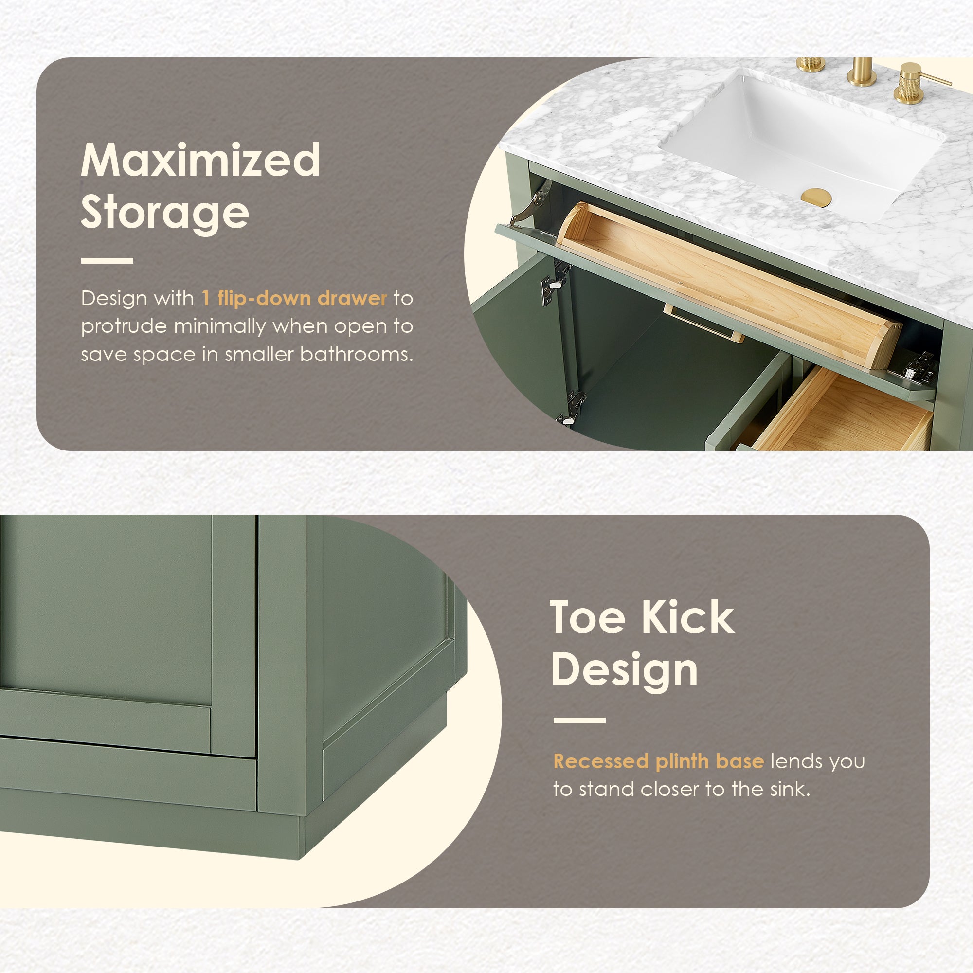 Ivy Bathroom Vanity Set in Vintage Green and Carrara White Marble Countertop No Mirror