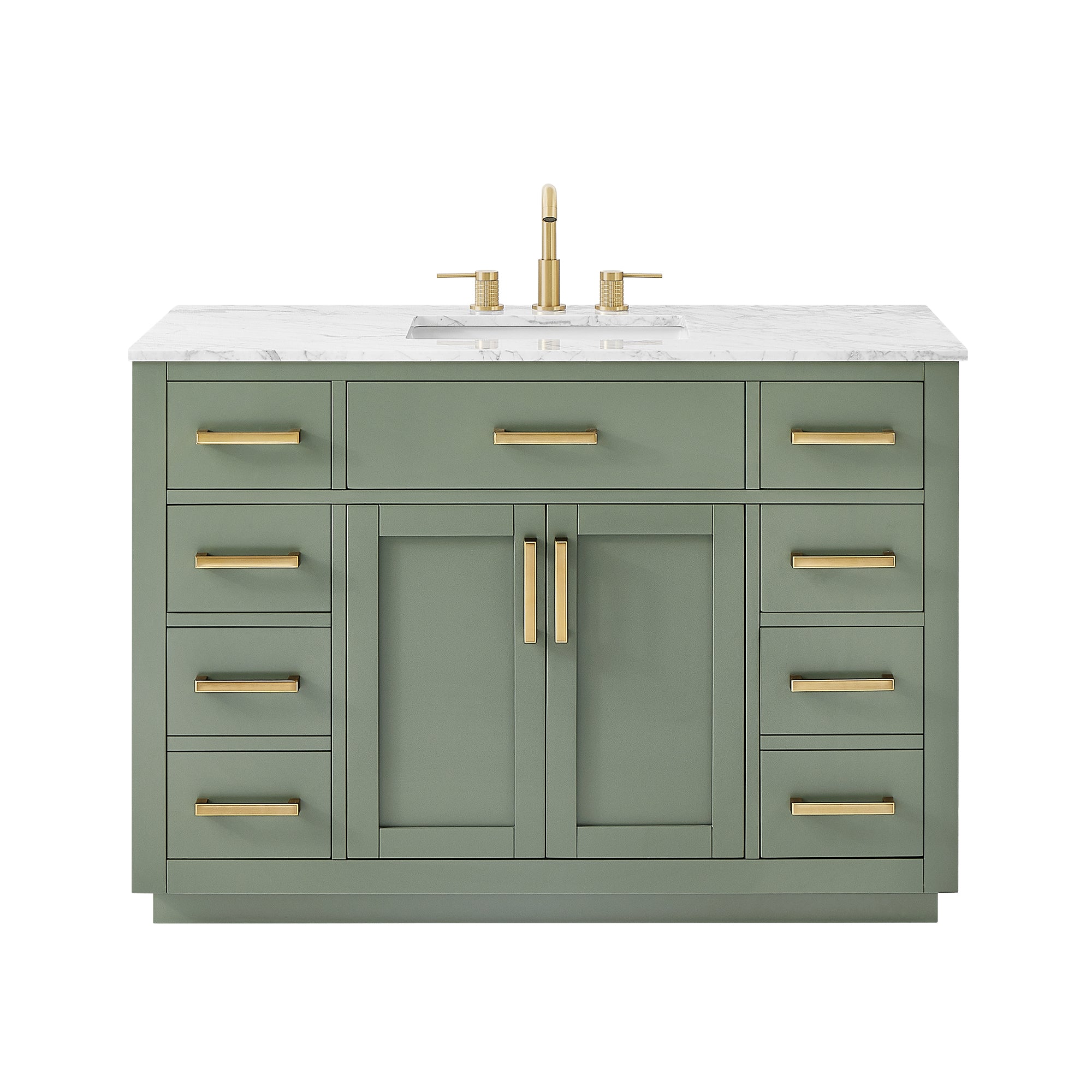 Ivy Bathroom Vanity Set in Vintage Green and Carrara White Marble Countertop No Mirror