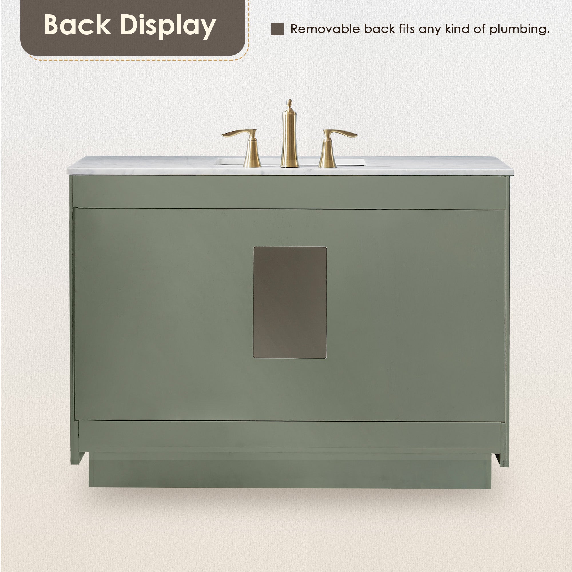 Ivy Bathroom Vanity Set in Vintage Green and Carrara White Marble Countertop No Mirror