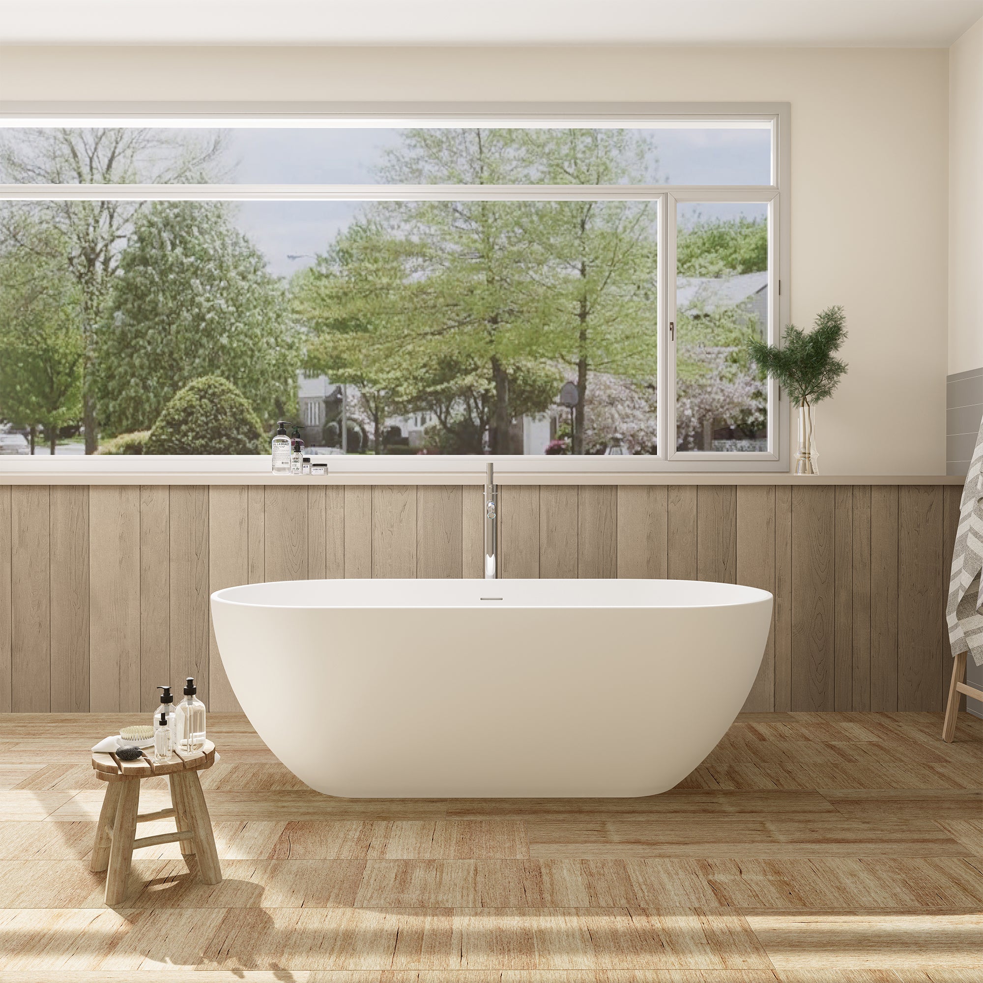 Ryder Solid Surface Soaking Bathtub with Drain and Integrated