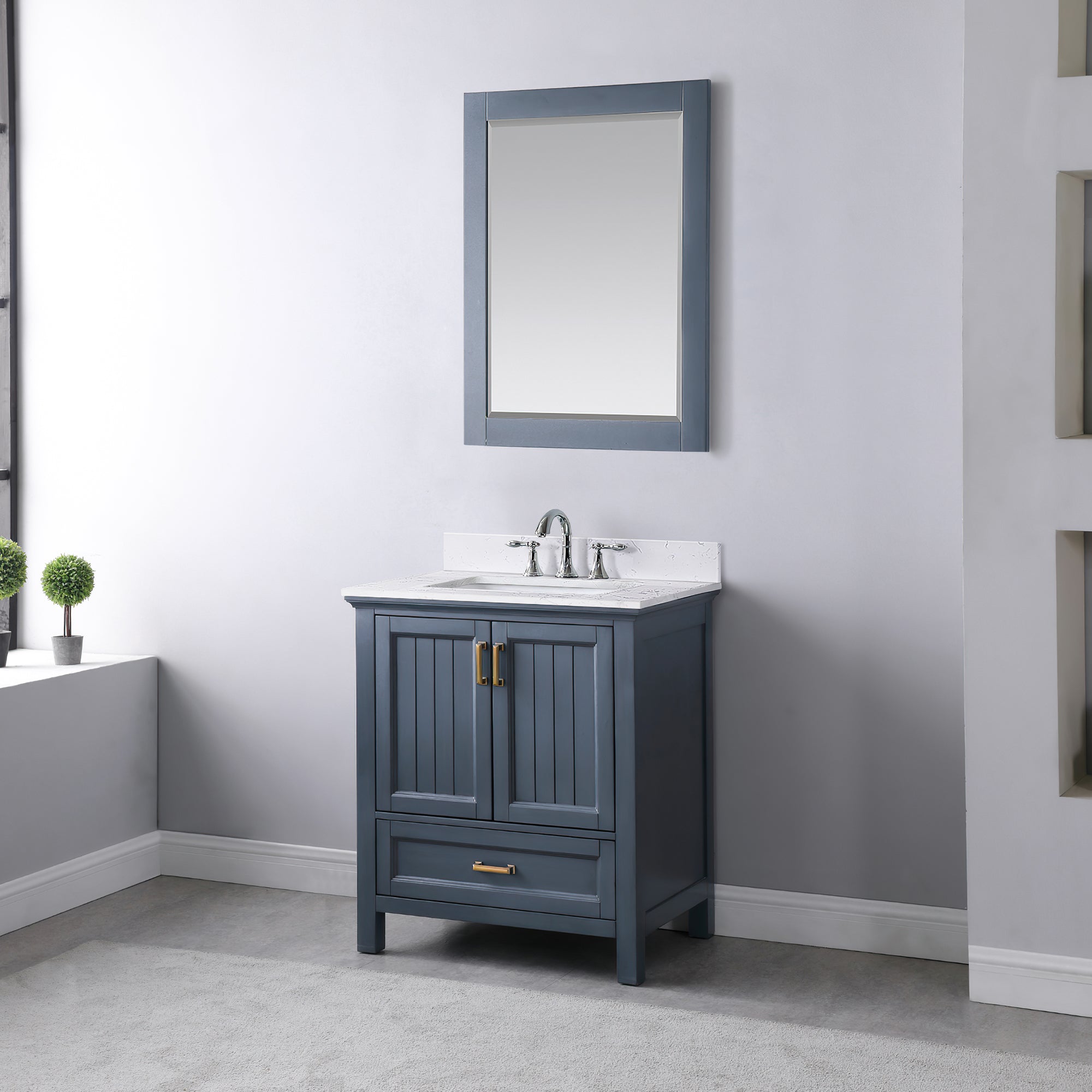 Isla 30" Single Bathroom Vanity Set with Aosta White Engineered Stone Countertop