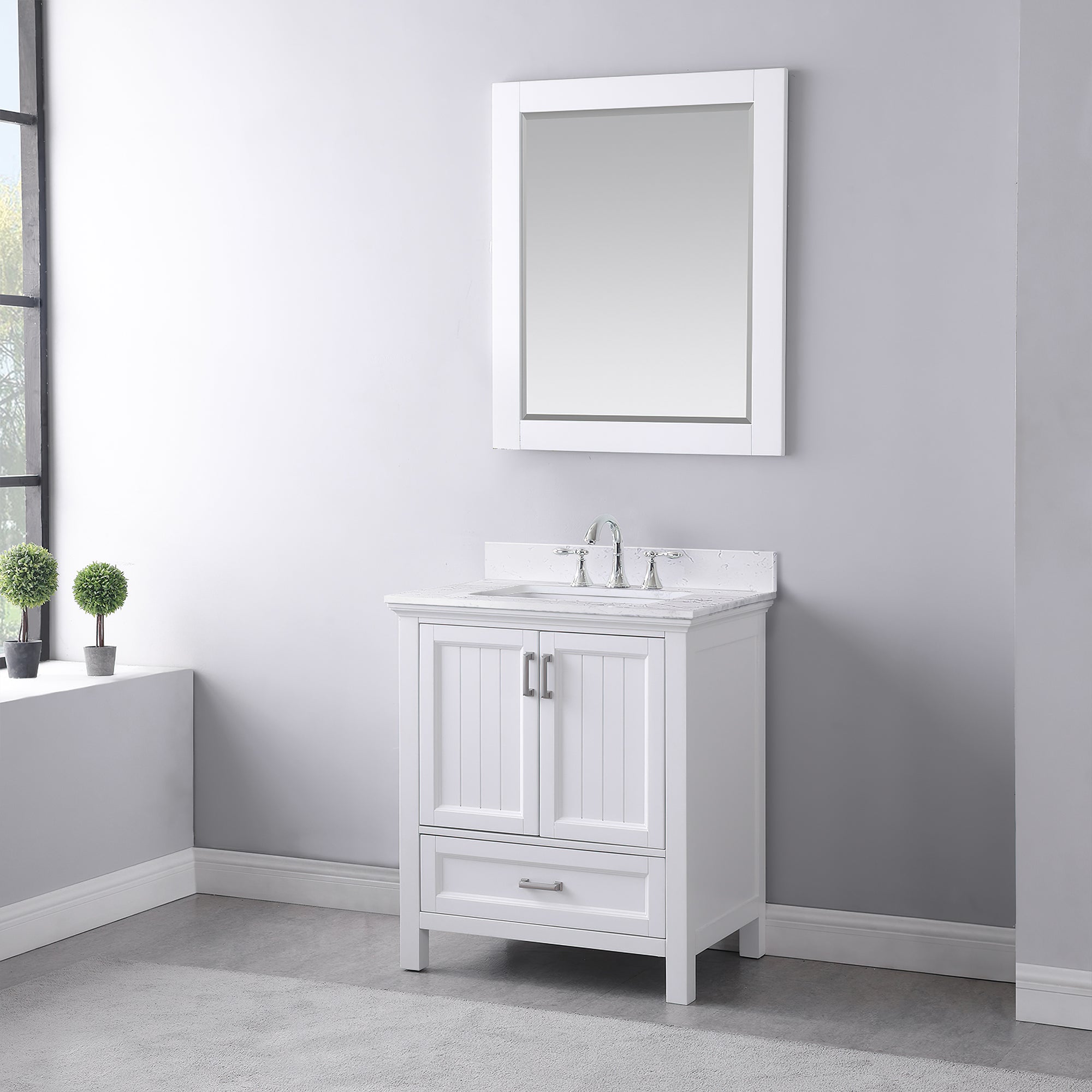 Isla 30" Single Bathroom Vanity Set with Aosta White Engineered Stone Countertop