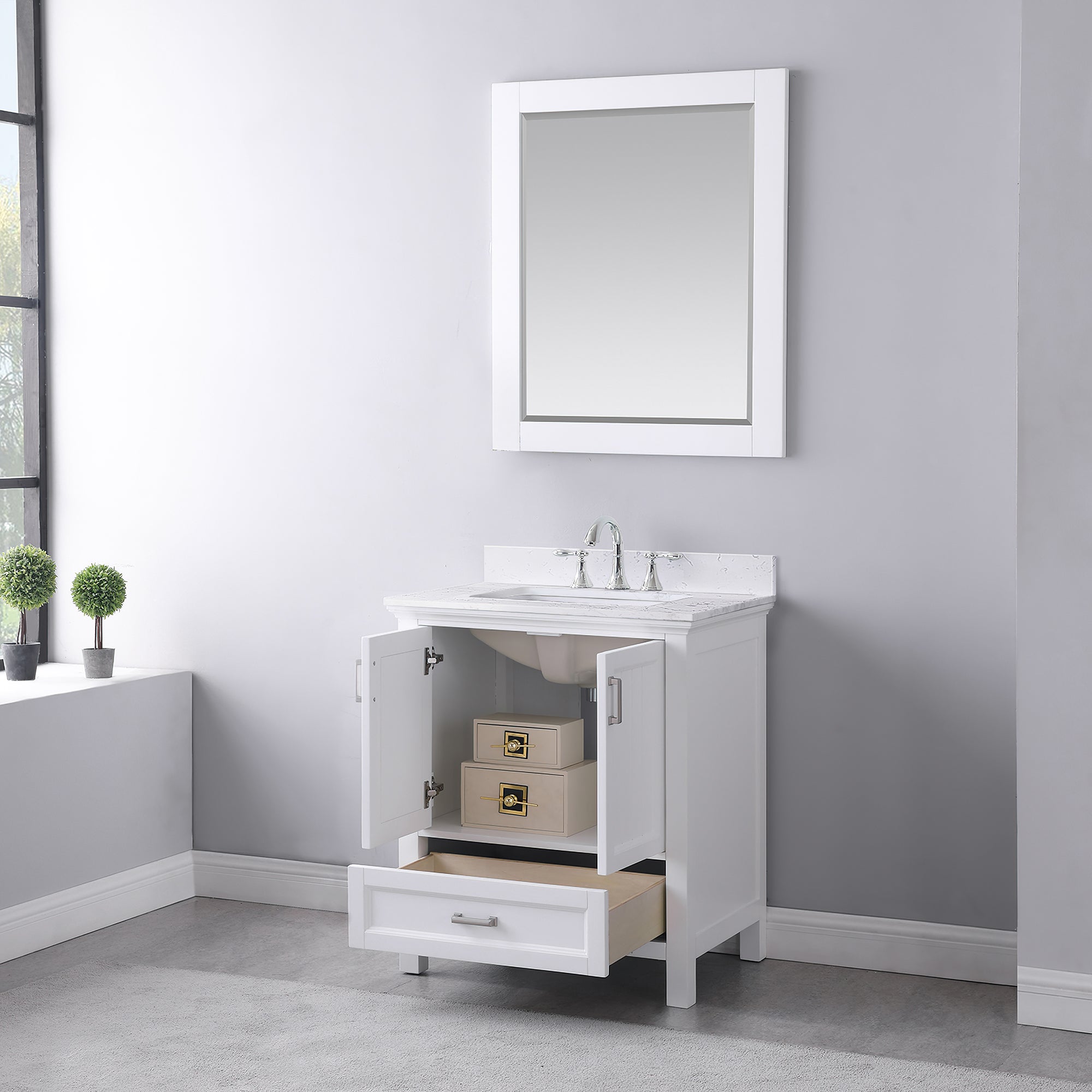 Isla 30" Single Bathroom Vanity Set with Aosta White Engineered Stone Countertop