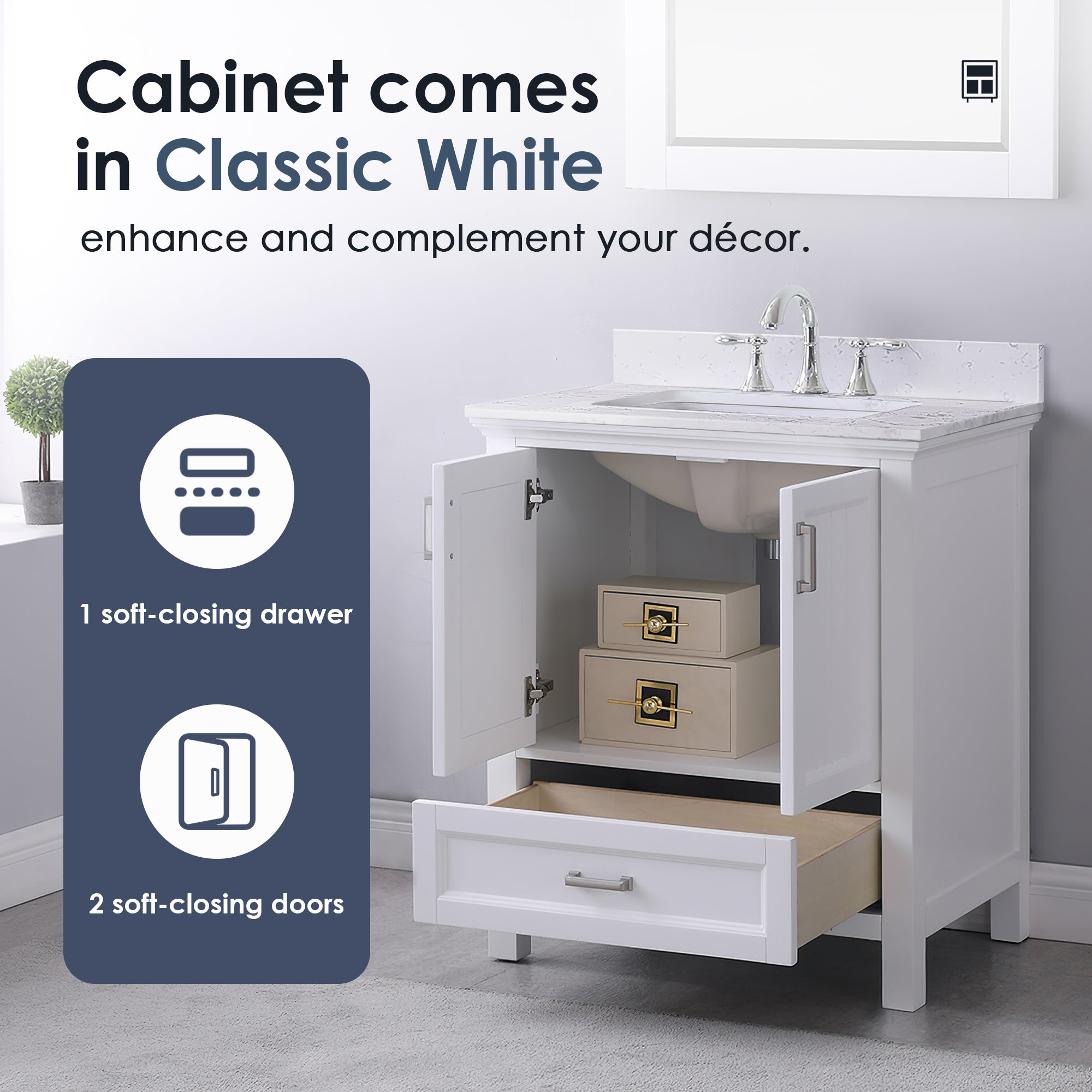 Isla 30" Single Bathroom Vanity Set with Aosta White Engineered Stone Countertop