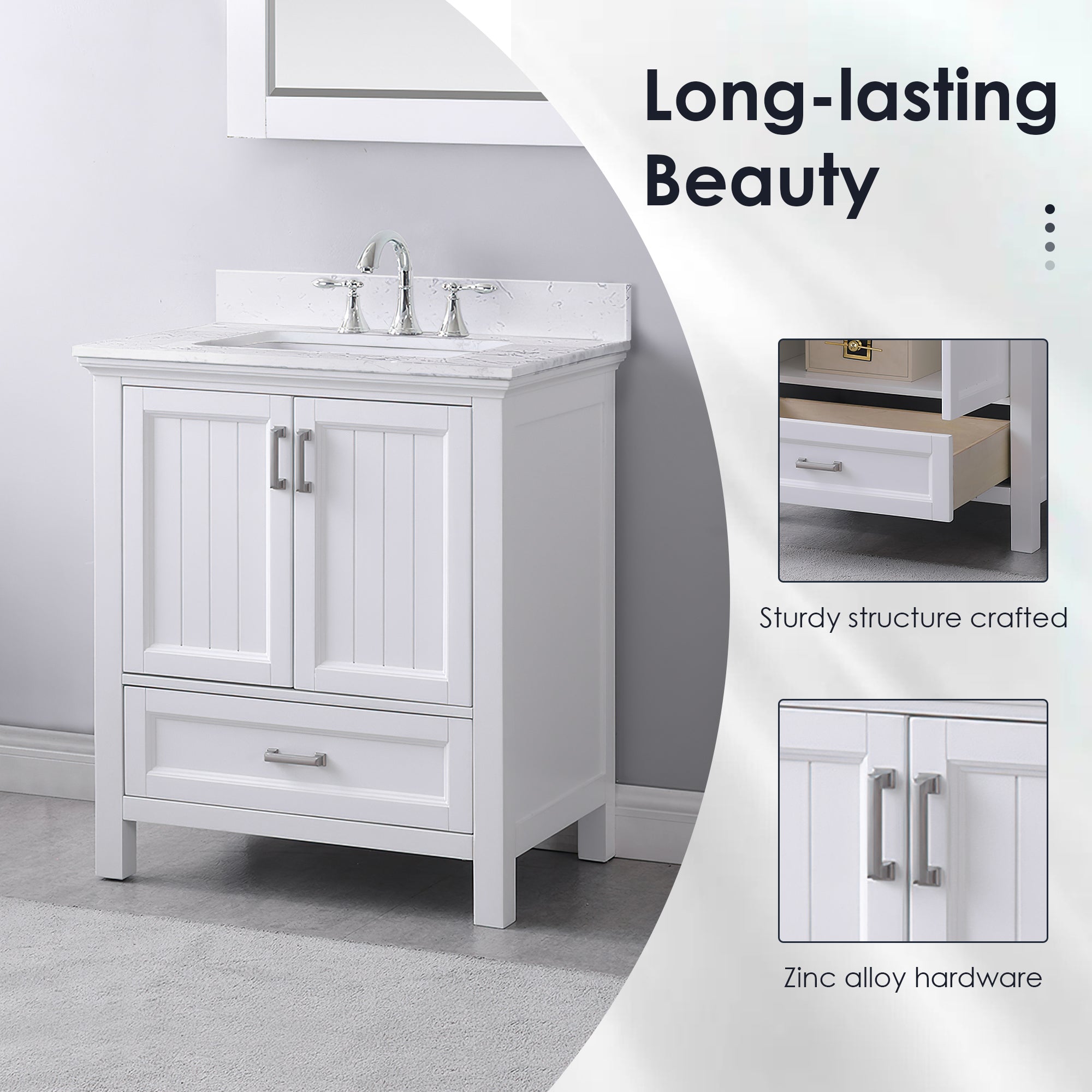 Isla 30" Single Bathroom Vanity Set with Aosta White Engineered Stone Countertop