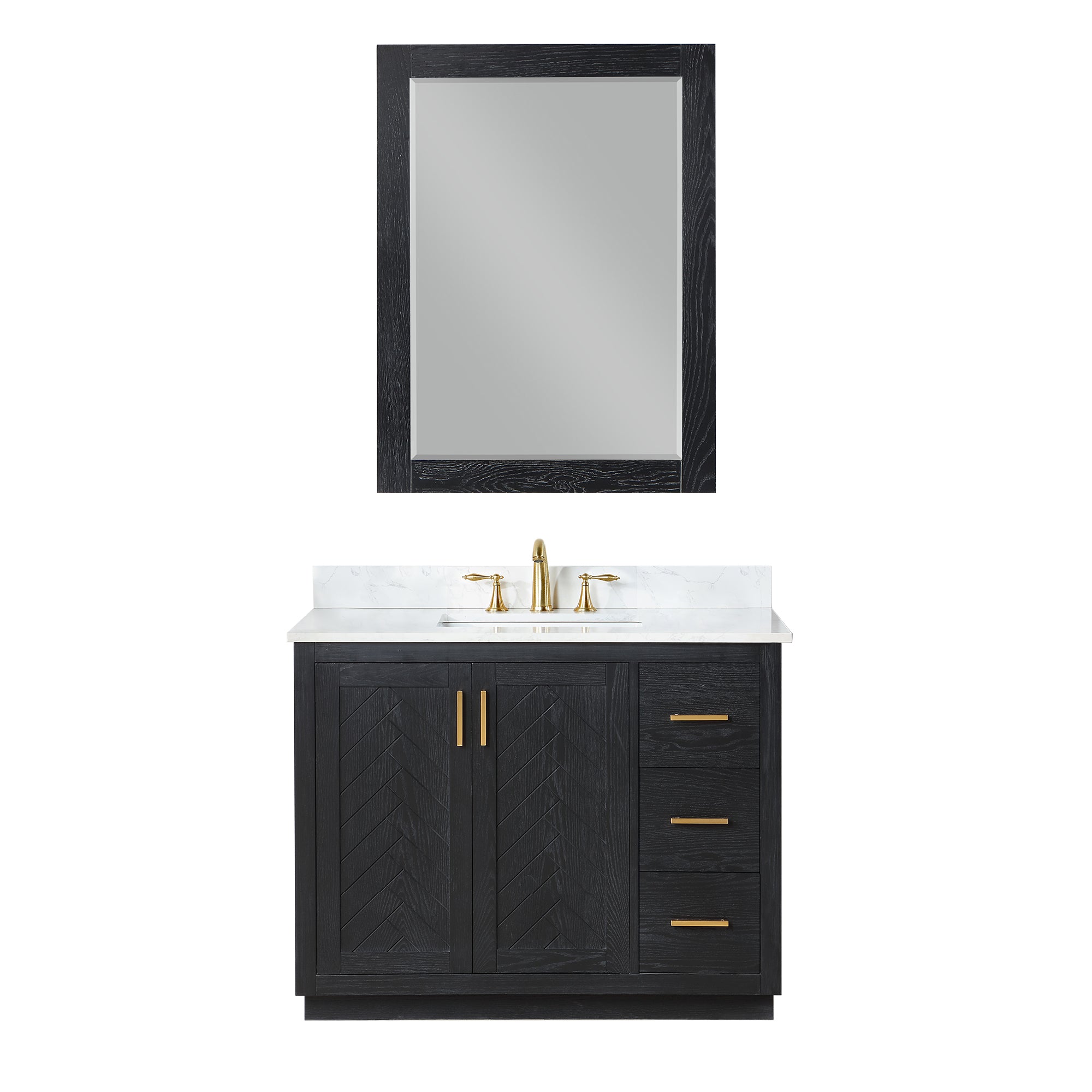 Gazsi 42" Single Bathroom Vanity Set with Grain White Engineered Stone Countertop