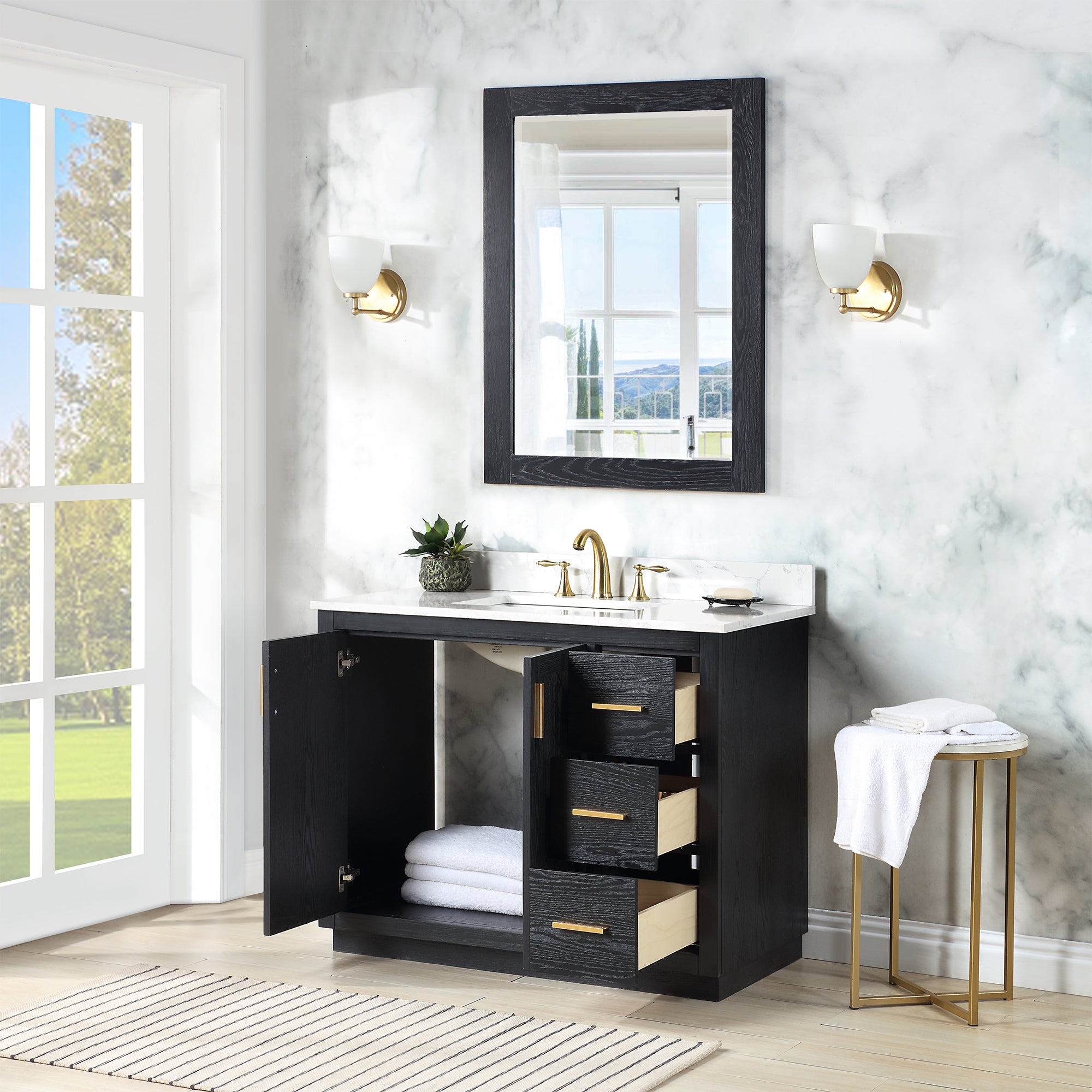 Gazsi 42" Single Bathroom Vanity Set with Grain White Engineered Stone Countertop