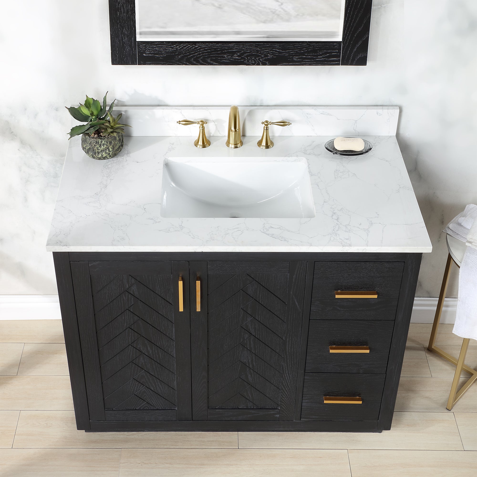 Gazsi 42" Single Bathroom Vanity Set with Grain White Engineered Stone Countertop