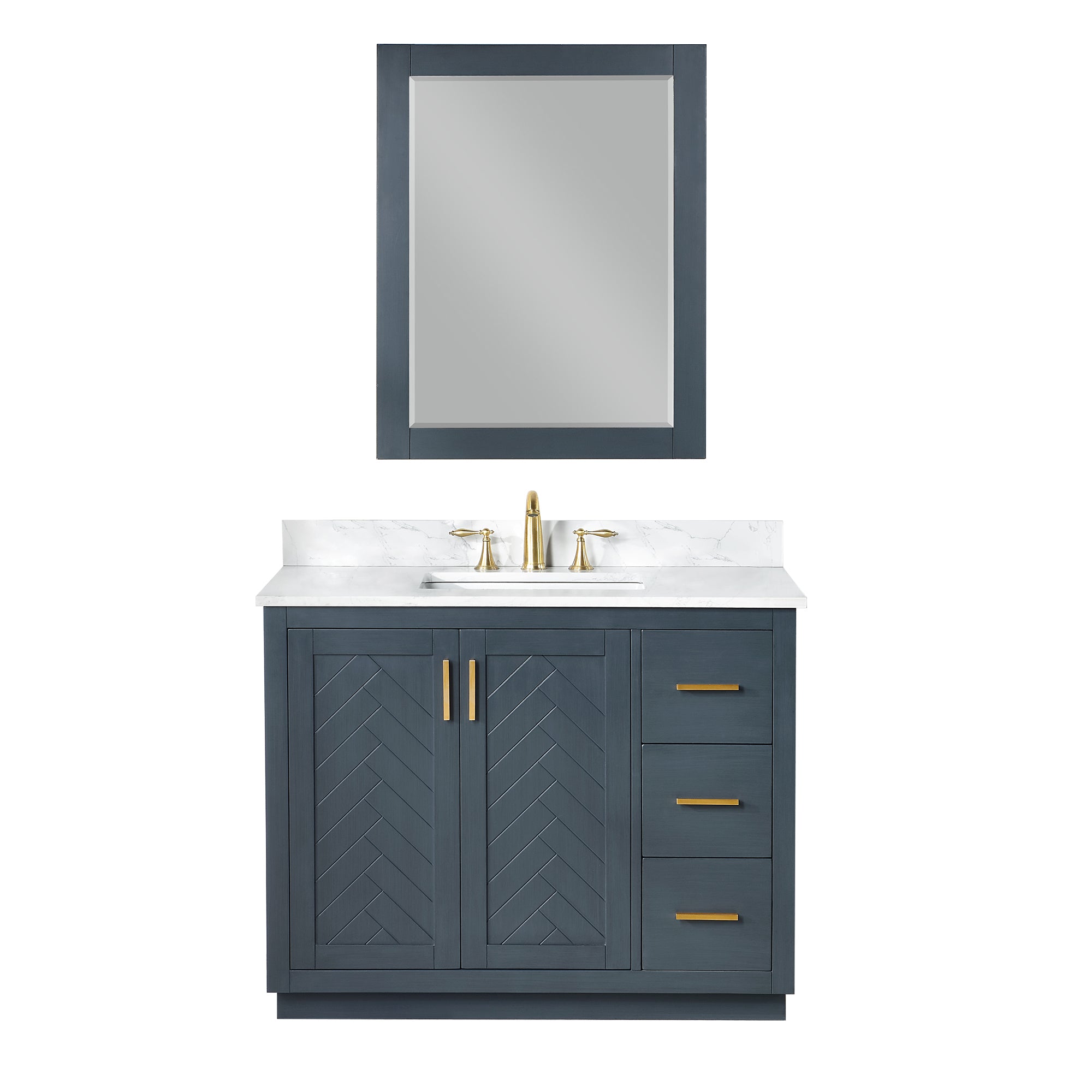 Gazsi 42" Single Bathroom Vanity Set with Grain White Engineered Stone Countertop