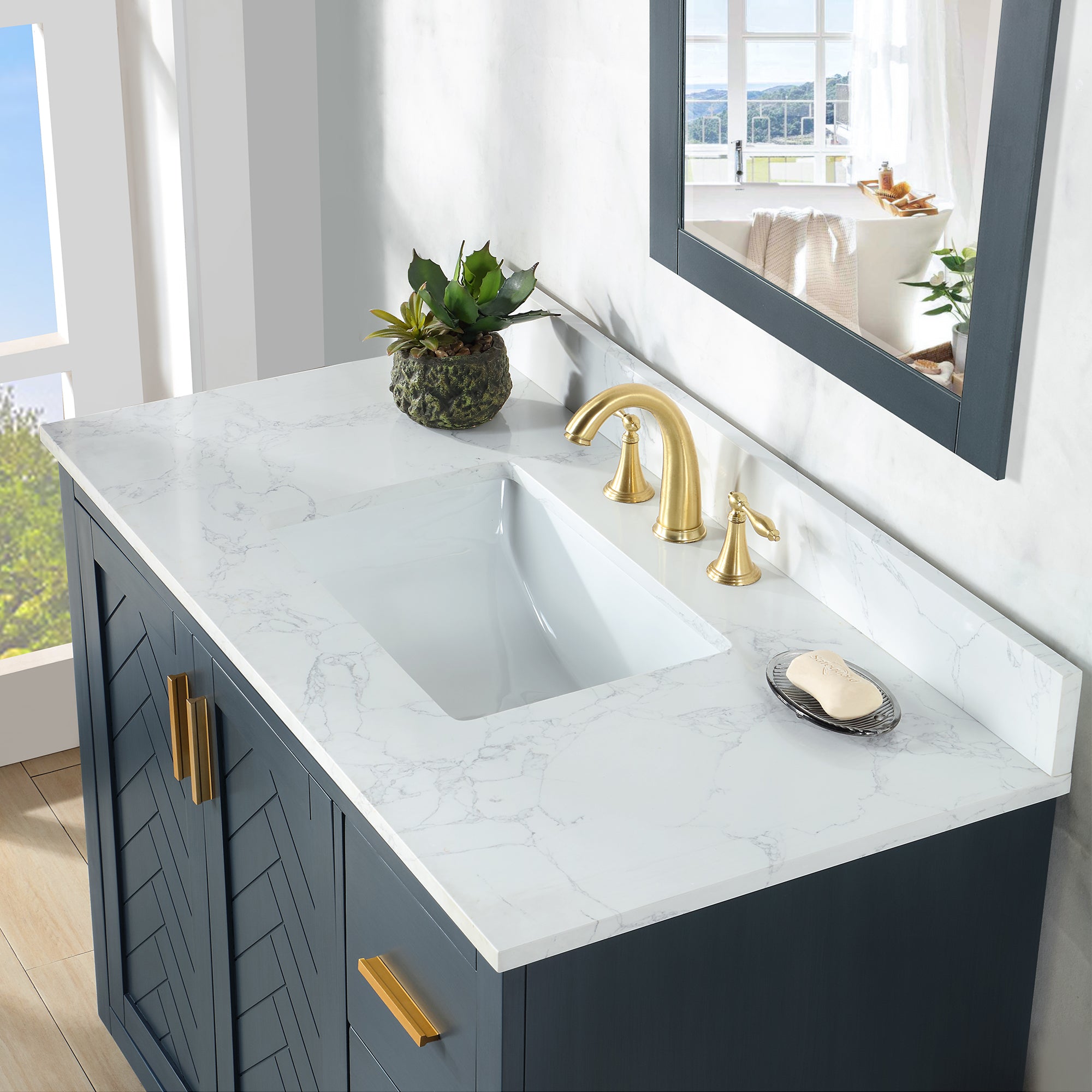 Gazsi 42" Single Bathroom Vanity Set with Grain White Engineered Stone Countertop