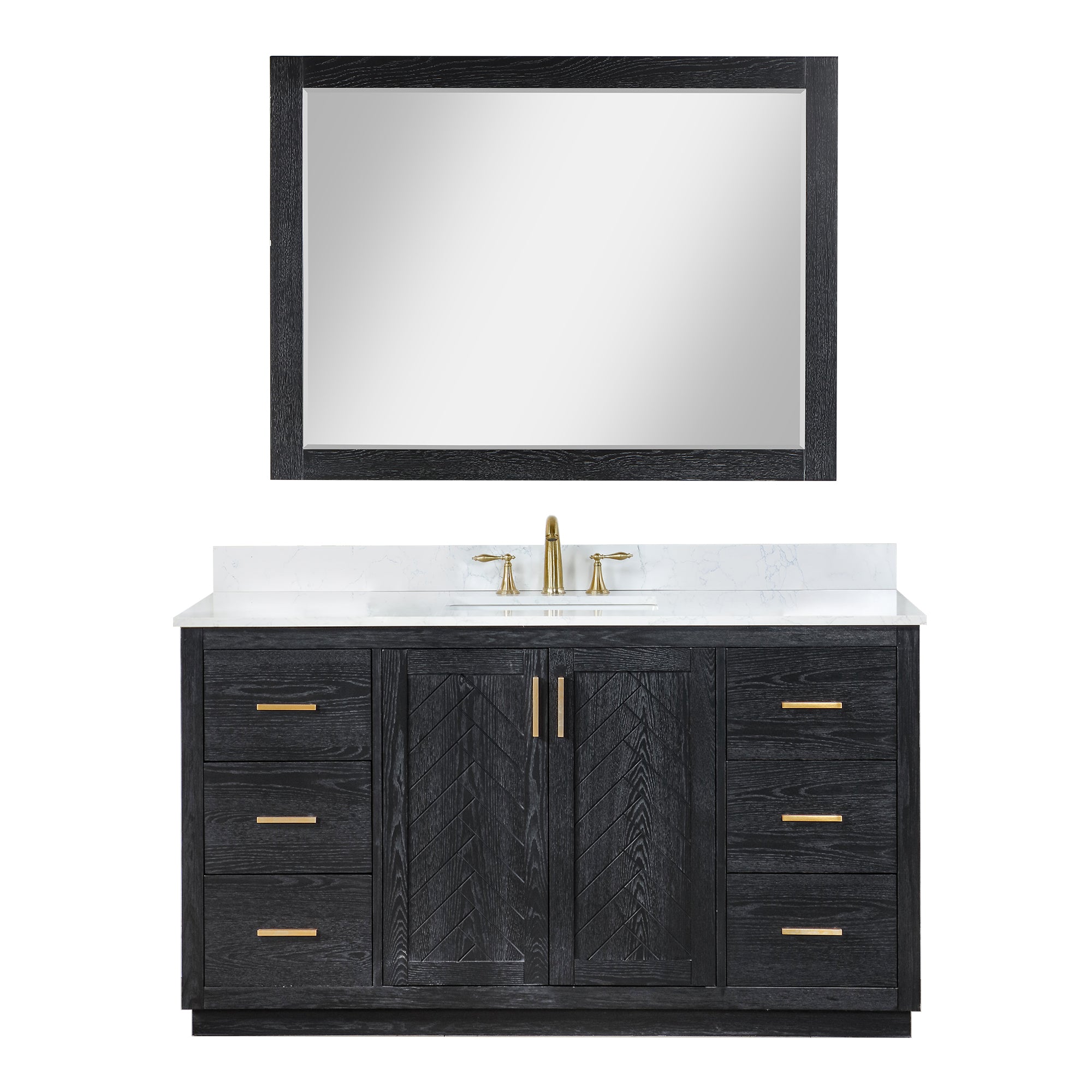 Gazsi 60" Single Bathroom Vanity Set with Grain White Engineered Stone Countertop