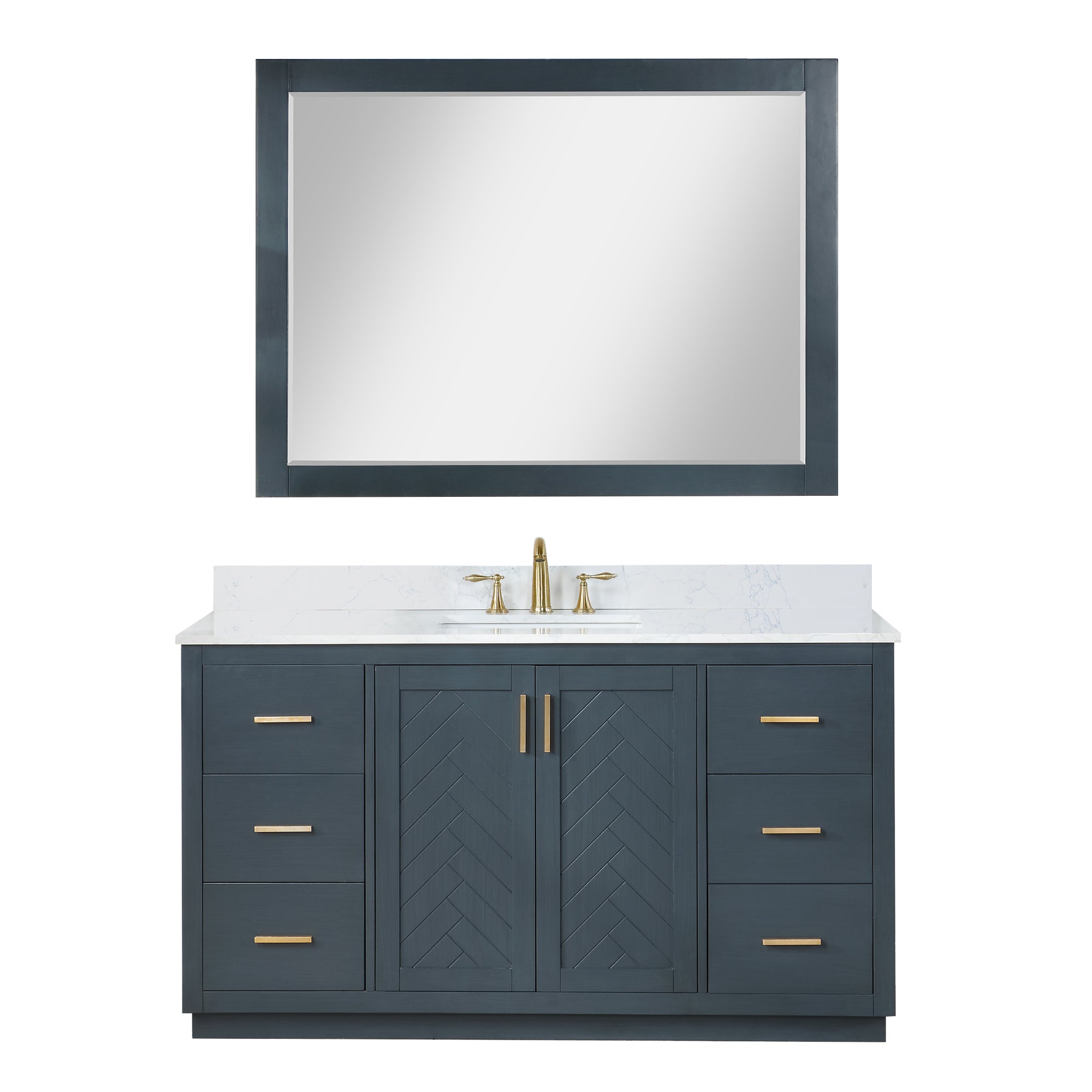 Gazsi 60" Single Bathroom Vanity Set with Grain White Engineered Stone Countertop