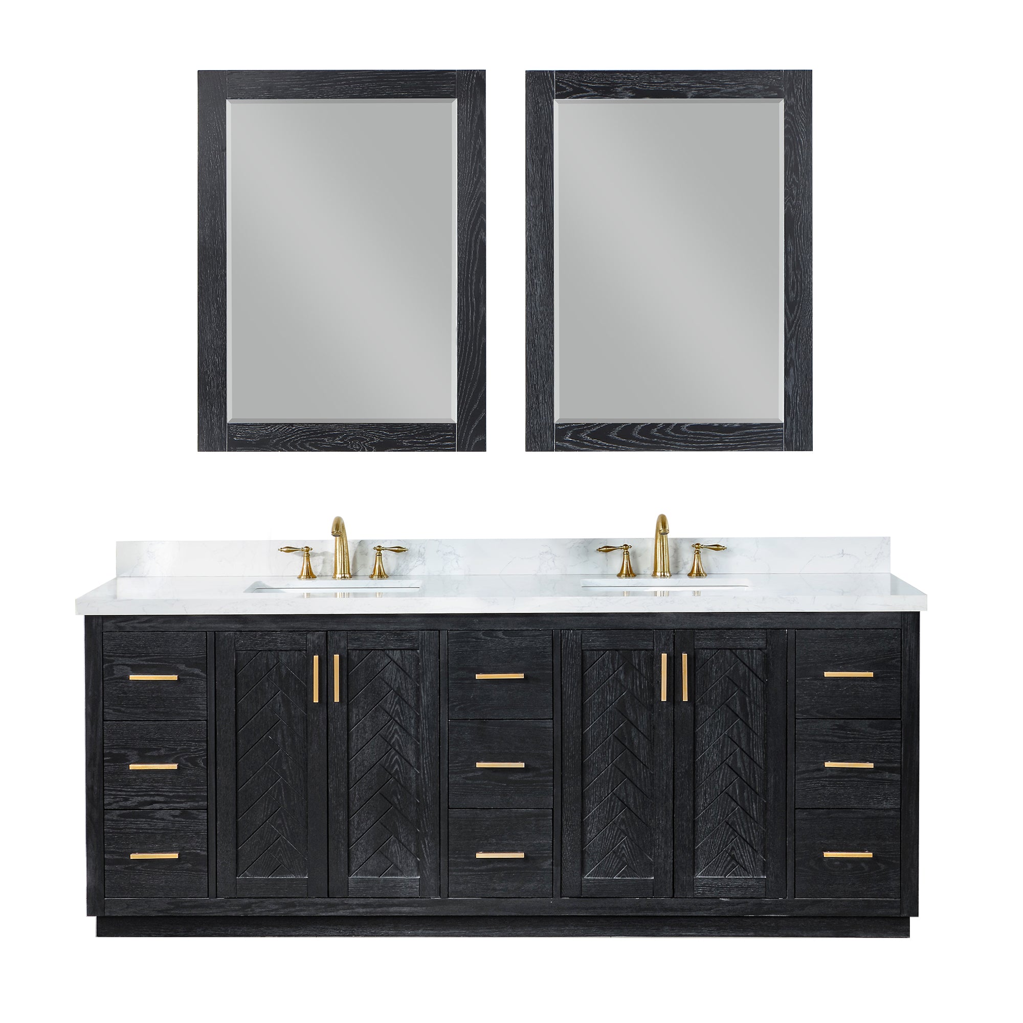 Gazsi 84" Double Bathroom Vanity Set with Grain White Engineered Stone Countertop