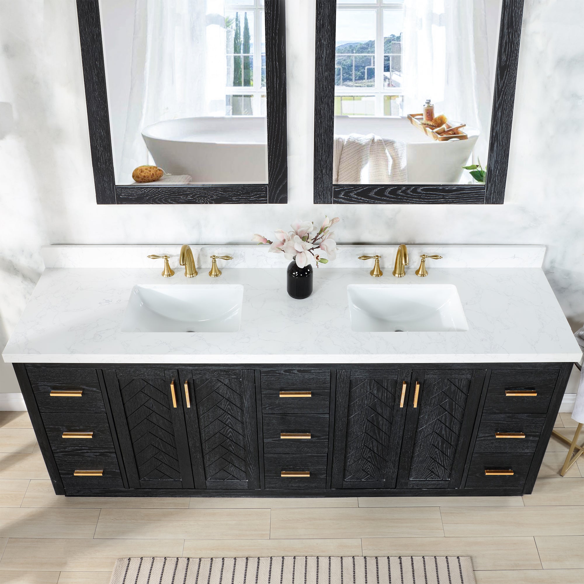 Gazsi 84" Double Bathroom Vanity Set with Grain White Engineered Stone Countertop