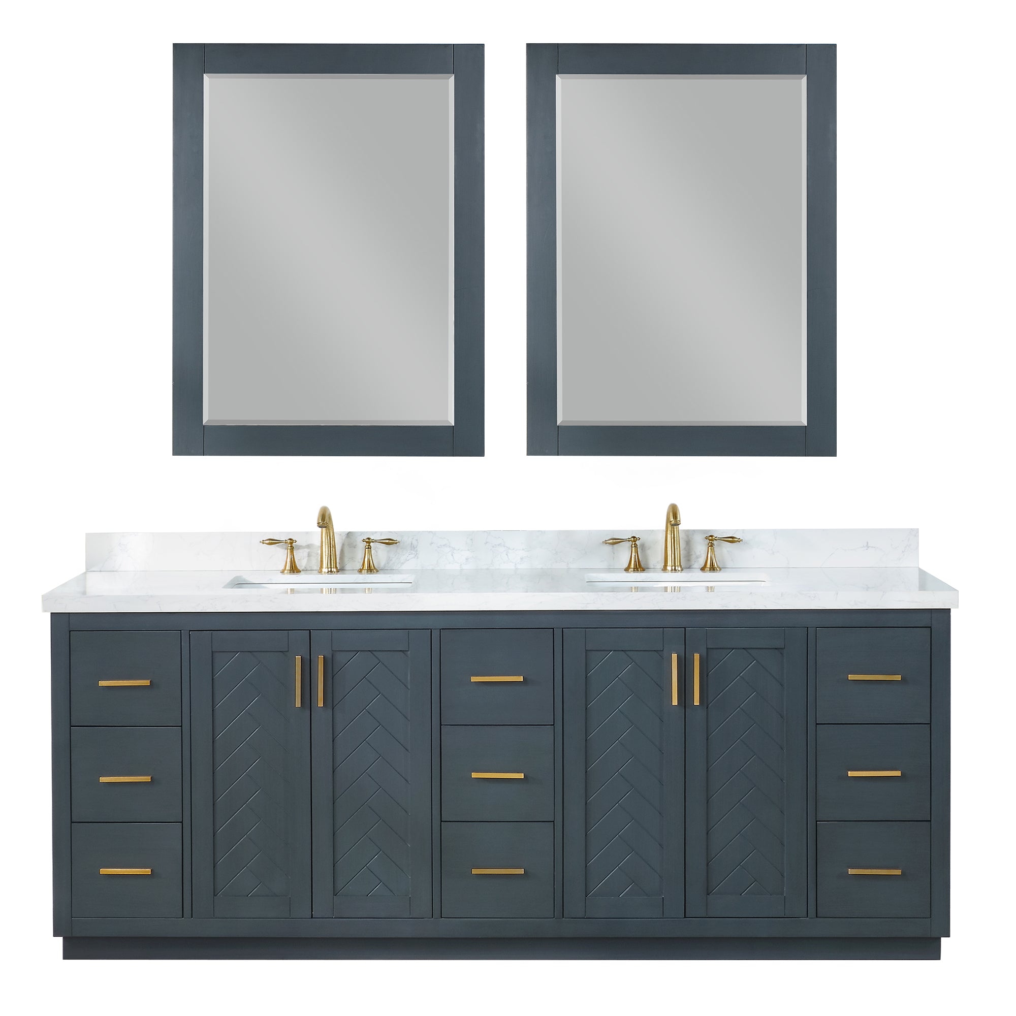 Gazsi 84" Double Bathroom Vanity Set with Grain White Engineered Stone Countertop