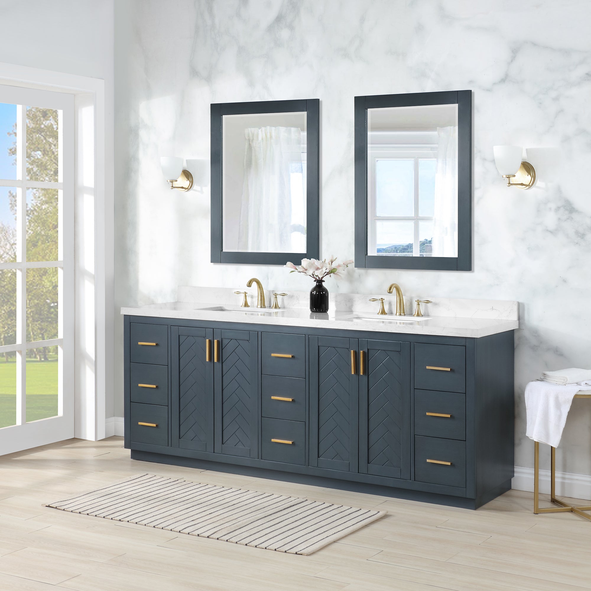 Gazsi 84" Double Bathroom Vanity Set with Grain White Engineered Stone Countertop