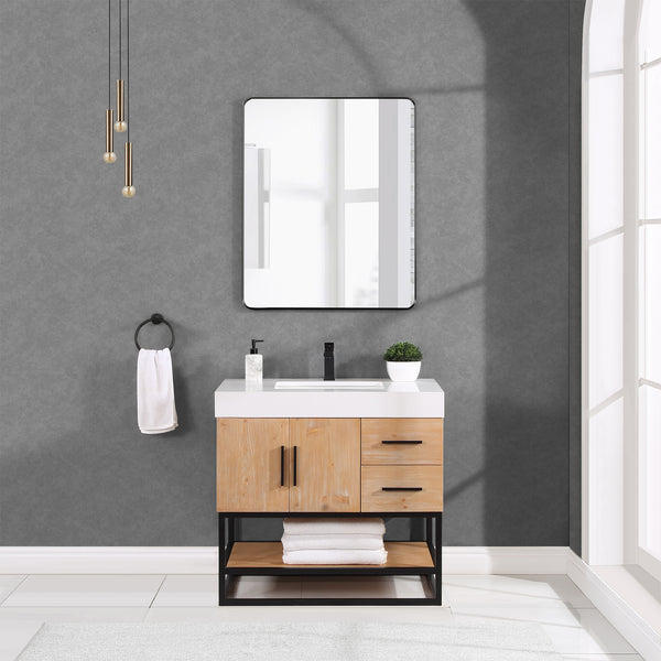 Bianco Single Bathroom Vanity with White Composite Stone Countertop
