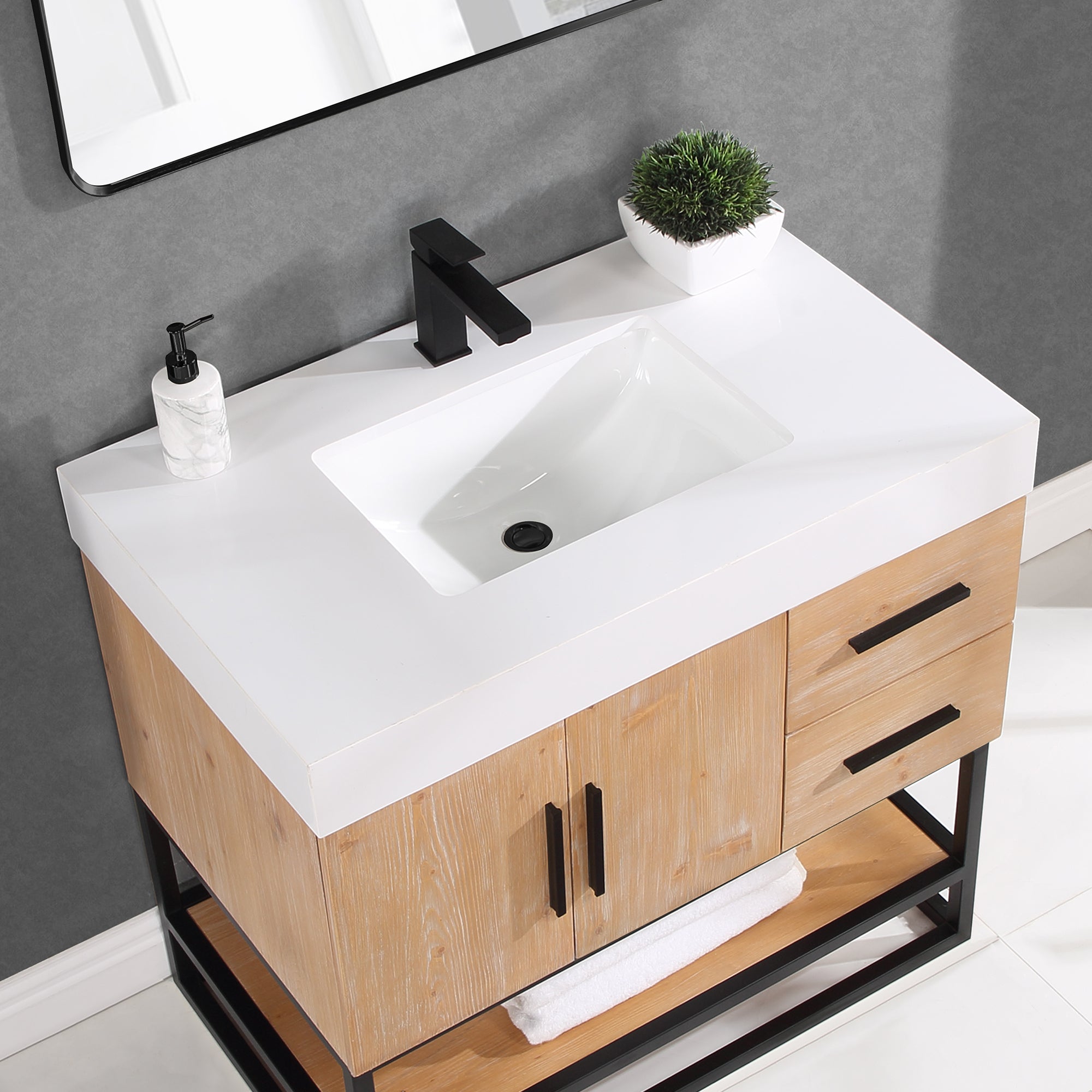 Bianco Single Bathroom Vanity with White Composite Stone Countertop