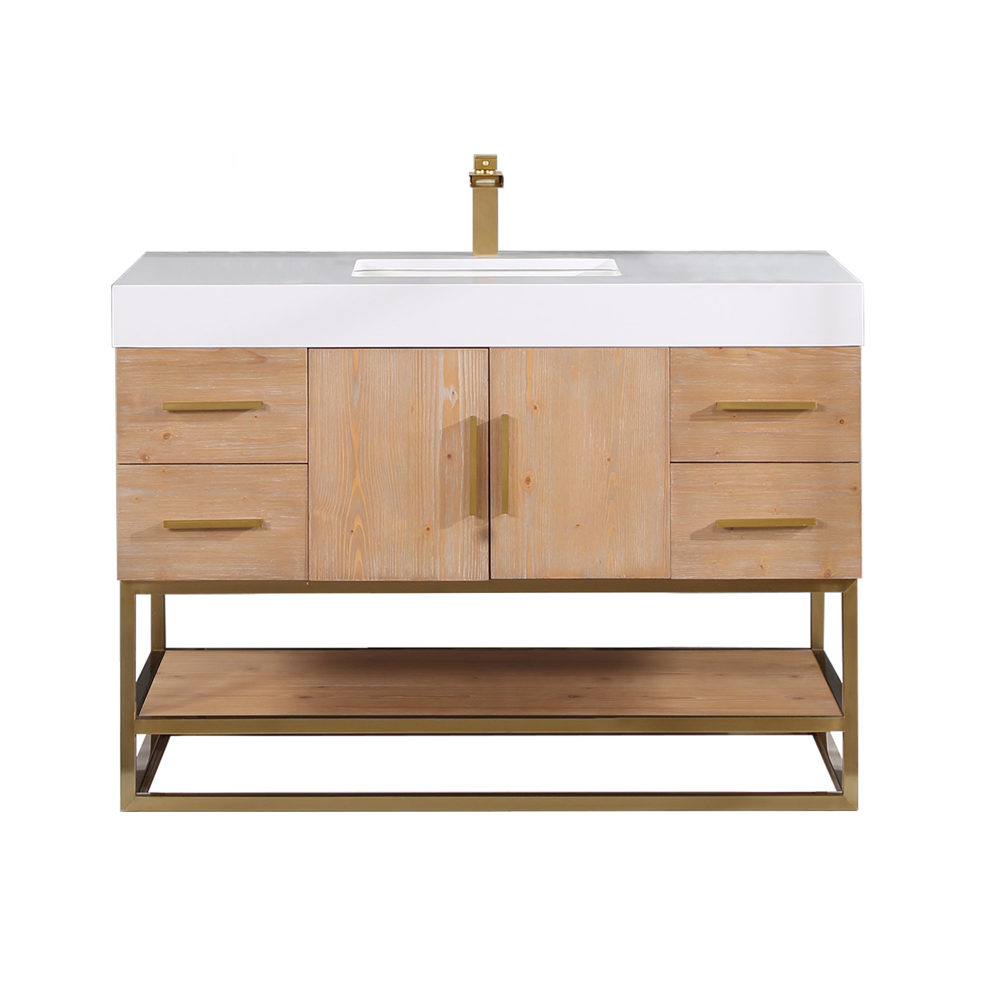 Bianco Single Bathroom Vanity in Light Brown with White Composite Stone Countertop