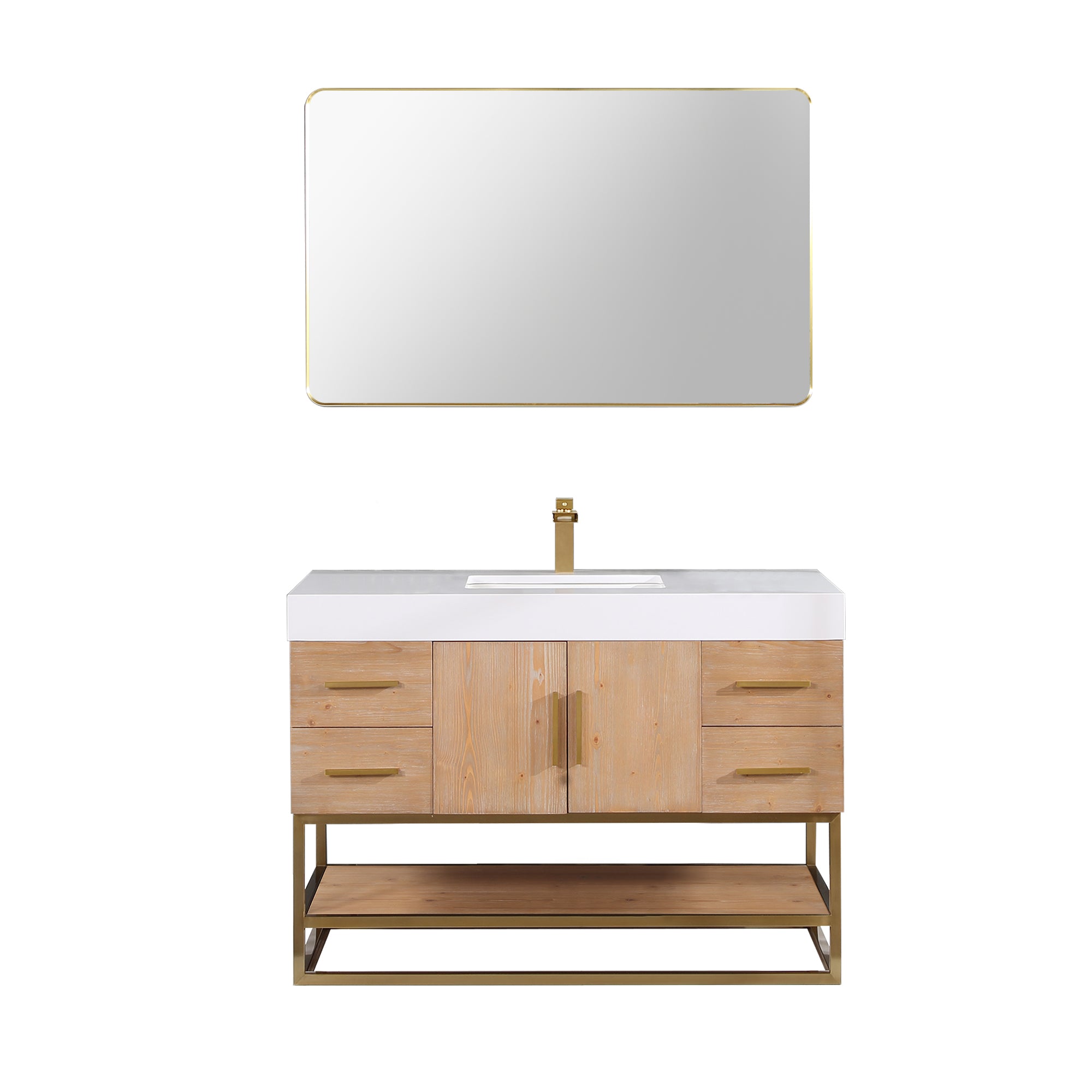 Bianco Single Bathroom Vanity in Light Brown with White Composite Stone Countertop