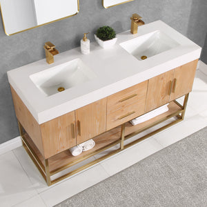 Bianco Double Bathroom Vanity with White Composite Stone Countertop