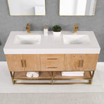 Load image into Gallery viewer, Bianco Double Bathroom Vanity with White Composite Stone Countertop
