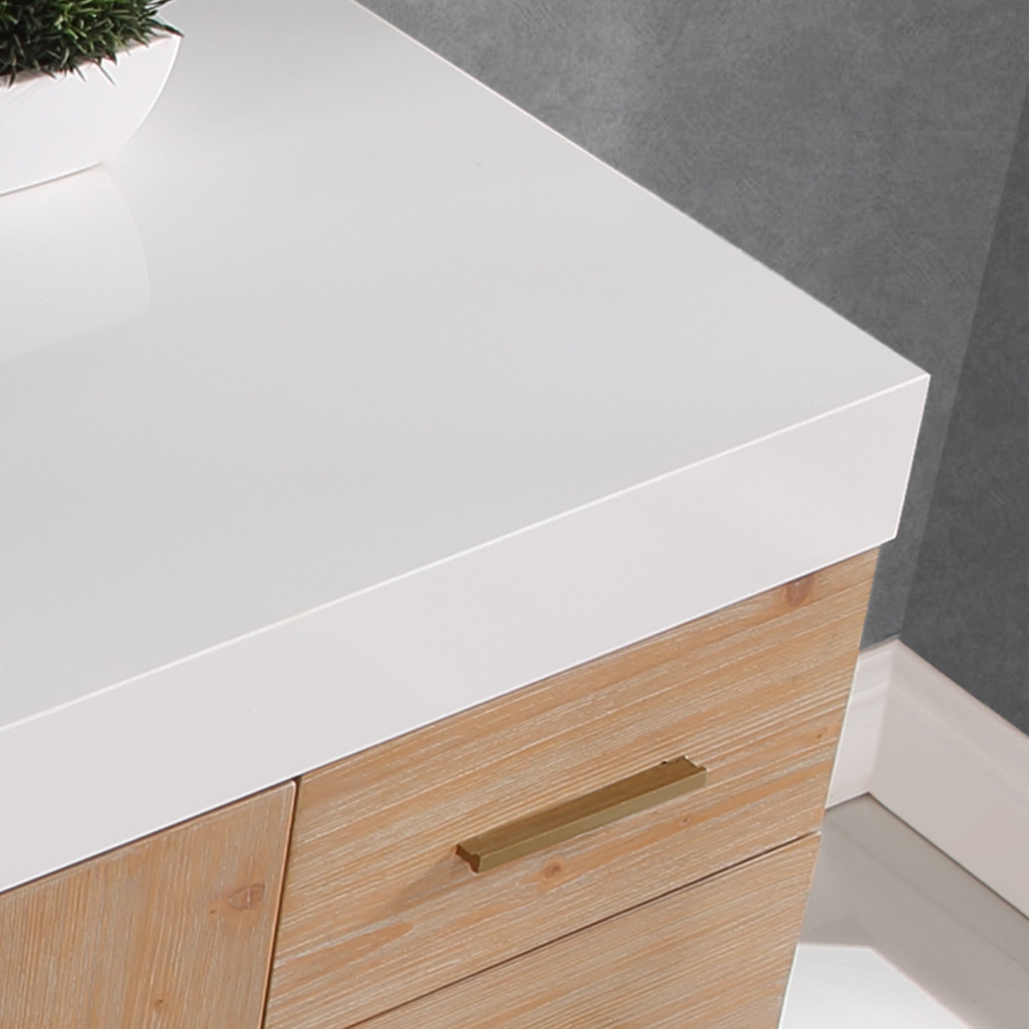 Bianco Single Bathroom Vanity in Light Brown with White Composite Stone Countertop