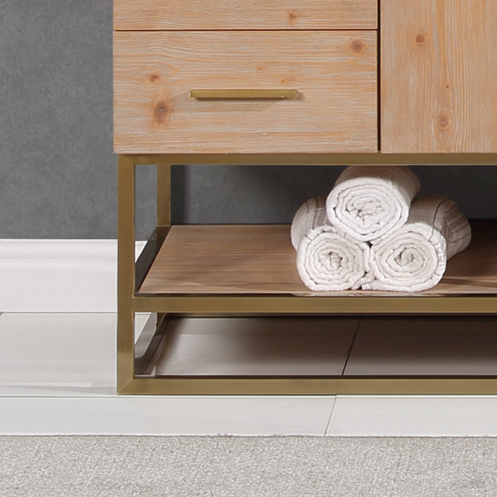 Bianco Single Bathroom Vanity in Light Brown with White Composite Stone Countertop