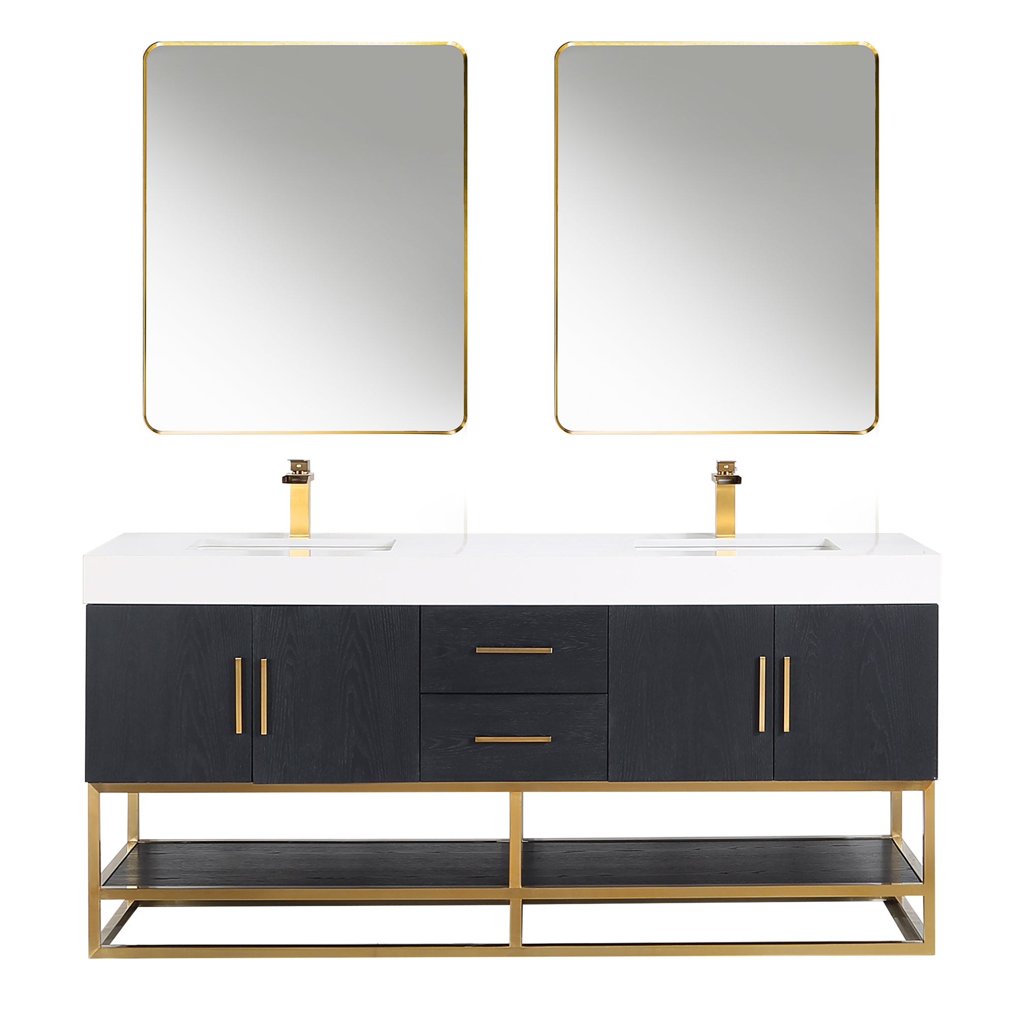 Bianco 72"/84" Double Bathroom Vanity in Black Oak with Engineered Stone Countertop