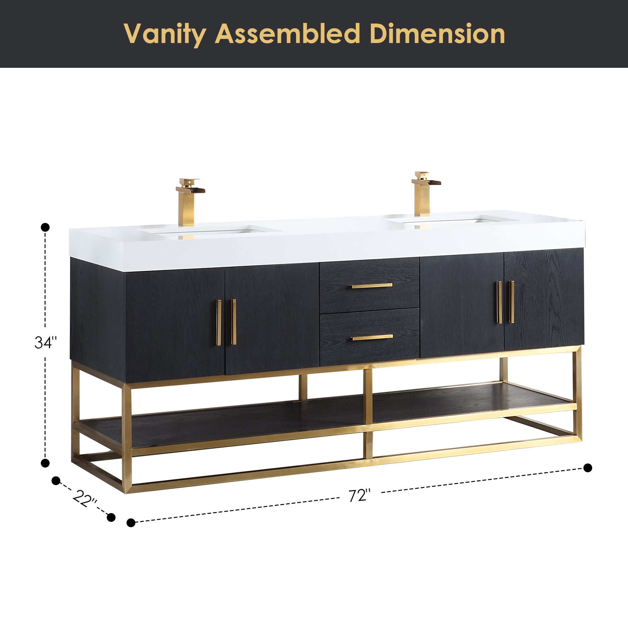 Bianco 72"/84" Double Bathroom Vanity in Black Oak with Engineered Stone Countertop