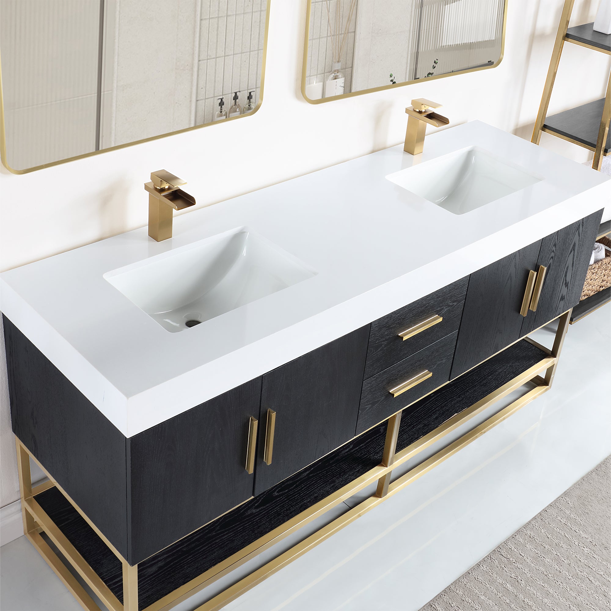 Bianco 72"/84" Double Bathroom Vanity in Black Oak with Engineered Stone Countertop