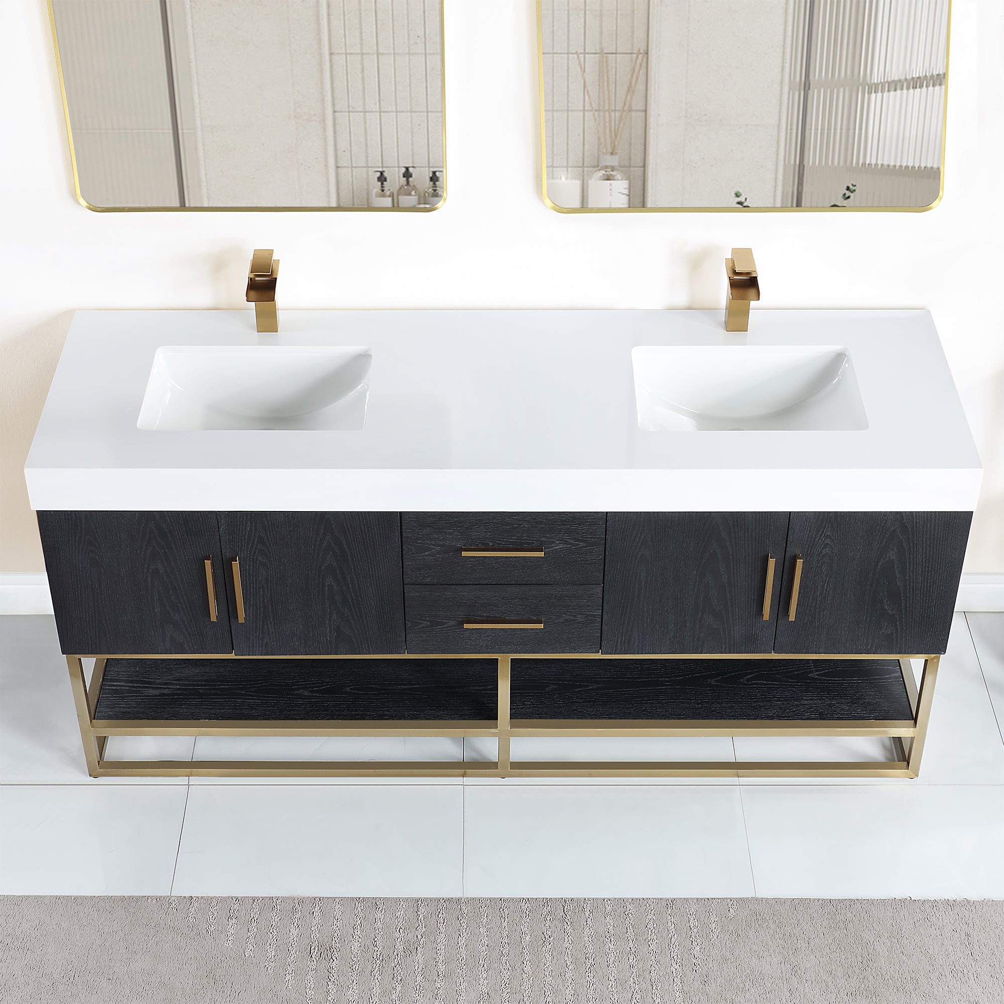 Bianco 72"/84" Double Bathroom Vanity in Black Oak with Engineered Stone Countertop