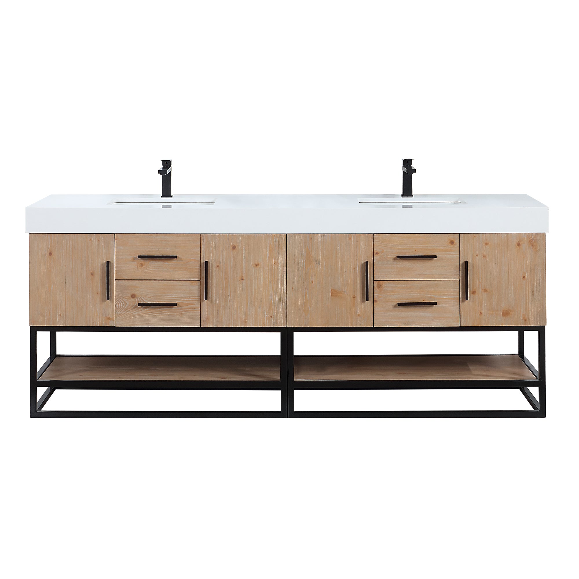 Bianco Double Bathroom Vanity in Light Brown with White Composite Stone Countertop